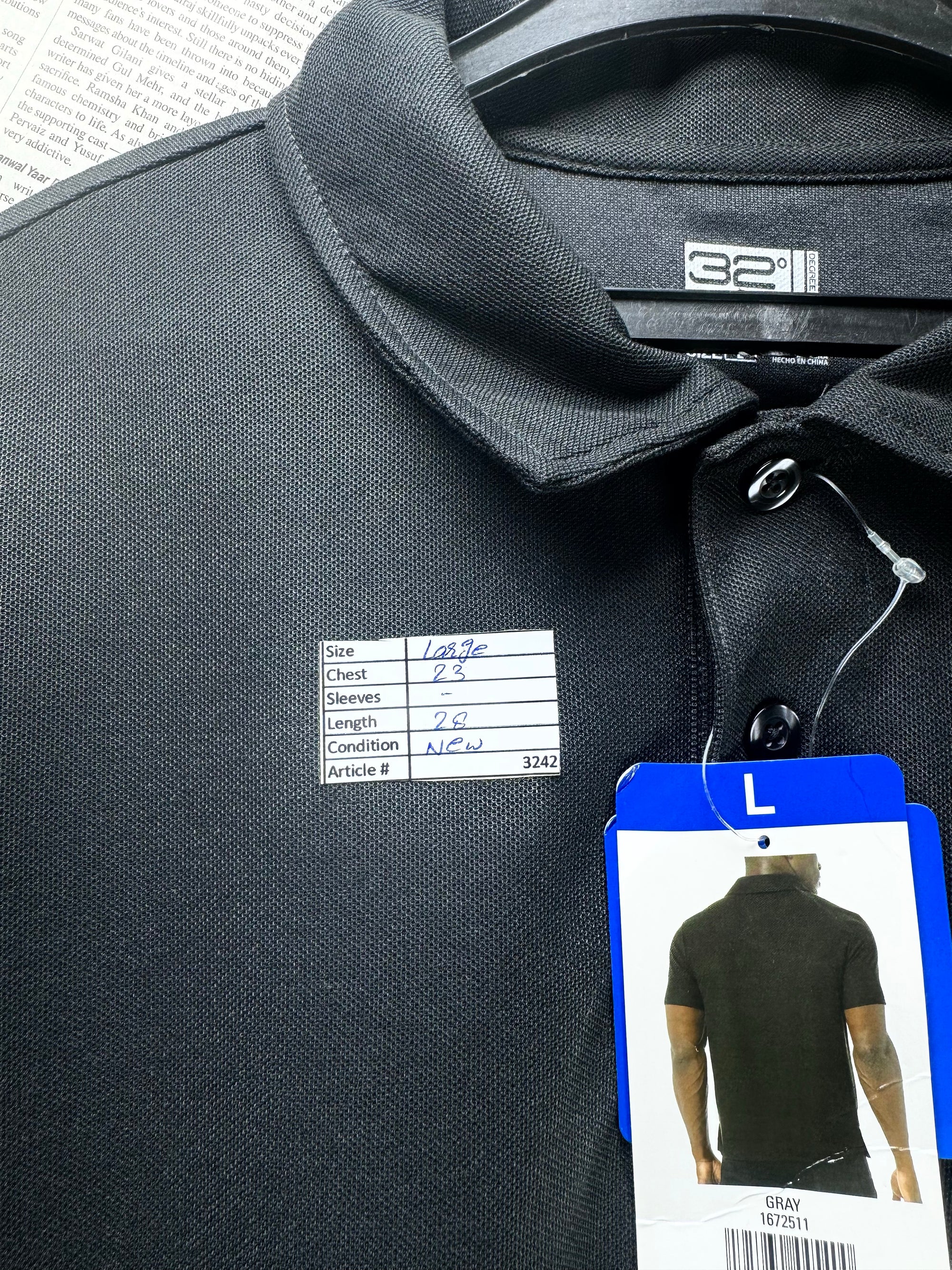 32 Degrees® Large | Chest: 23" | Grey | Gym Polo | Poly | 3242 - Genuine Maal