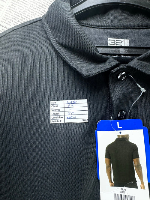 32 Degrees® Large | Chest: 23" | Grey | Gym Polo | Poly | 3242 - Genuine Maal