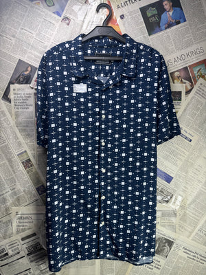Redherring® XL | Chest: 25.5" | Space Blue with Geometric Pattern | Hawaii Shirt | Cotton - Viscose | 3266 - Genuine Maal