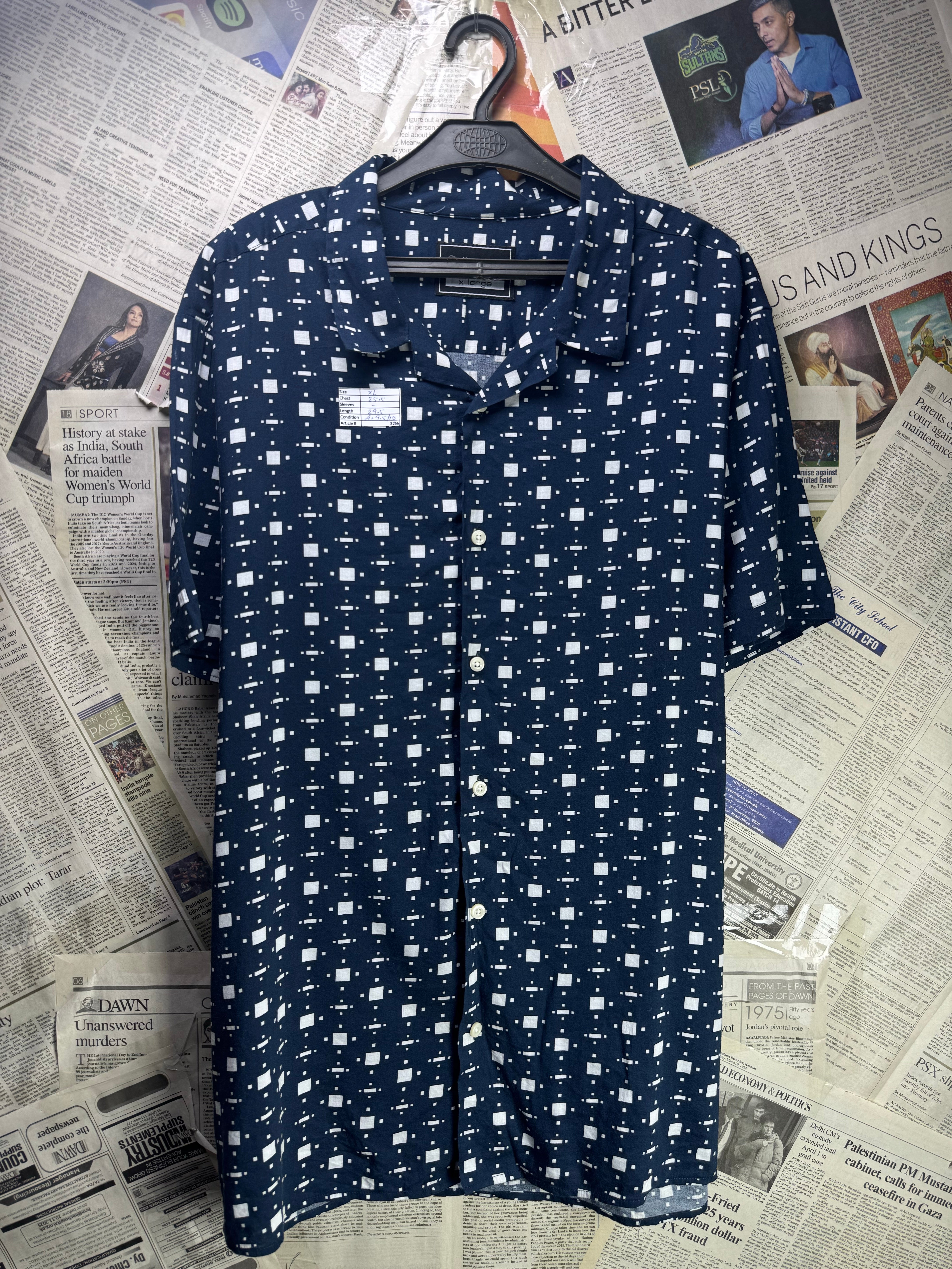 Redherring® XL | Chest: 25.5" | Space Blue with Geometric Pattern | Hawaii Shirt | Cotton - Viscose | 3266 - Genuine Maal