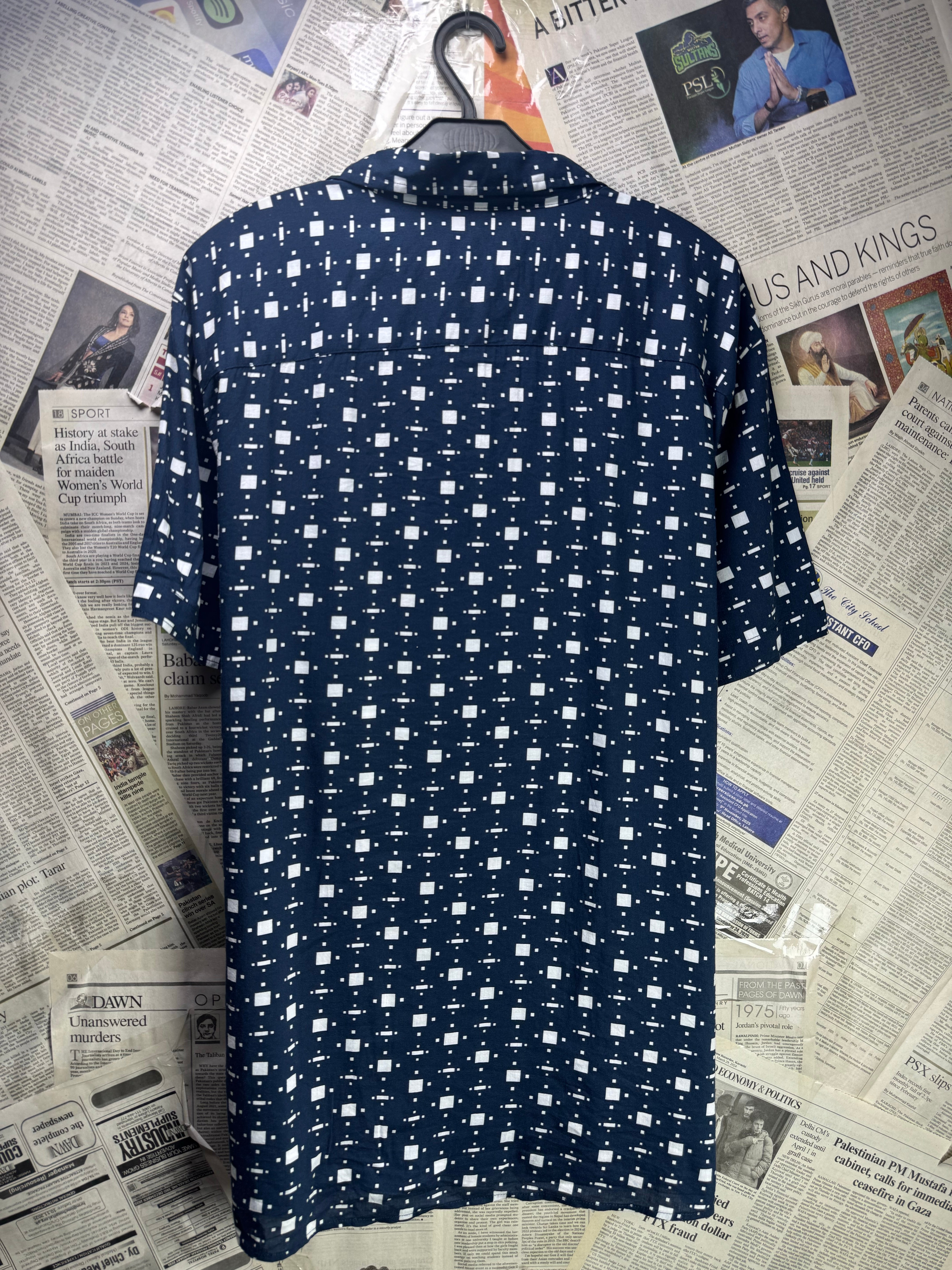 Redherring® XL | Chest: 25.5" | Space Blue with Geometric Pattern | Hawaii Shirt | Cotton - Viscose | 3266 - Genuine Maal
