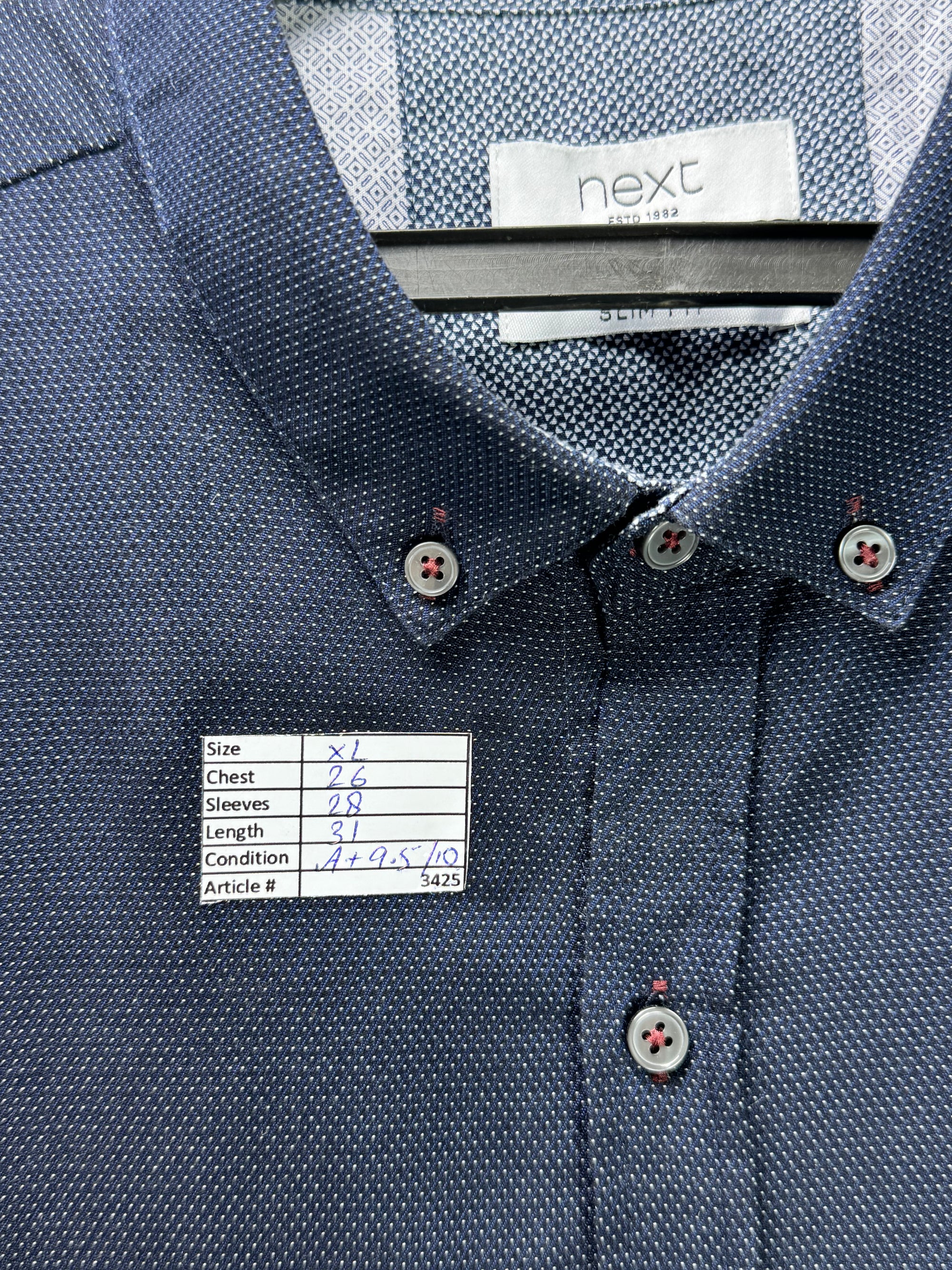 Next® XL | Chest: 26" | Micro Polka Dots | Navy Blue | Shirt | Cotton | 3425 - Genuine Maal
