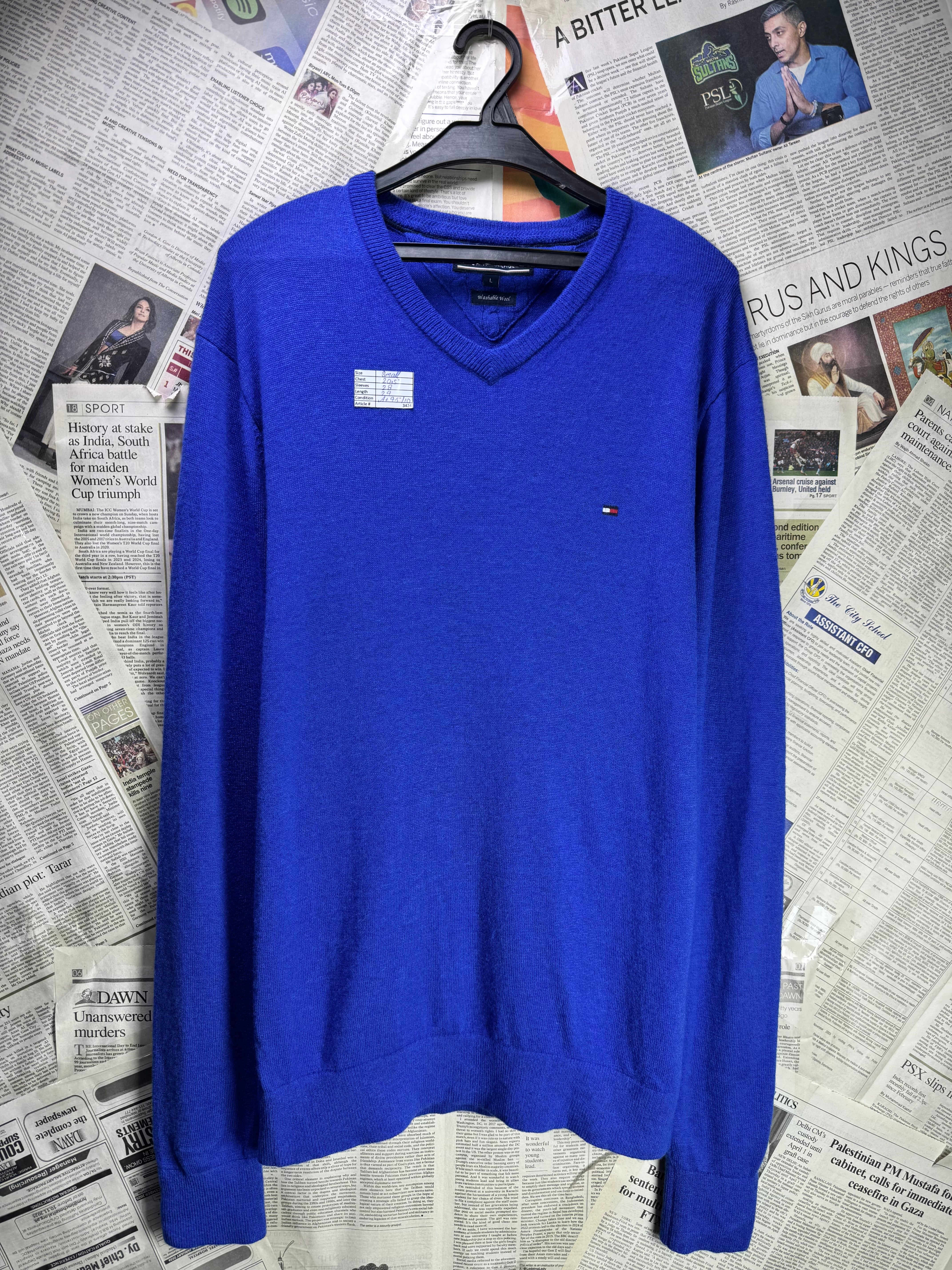 T*mmyHilfiger® Small | Chest: 20.5" | Royal Blue - Warm | Sweater | Wool | 3424 - Genuine Maal
