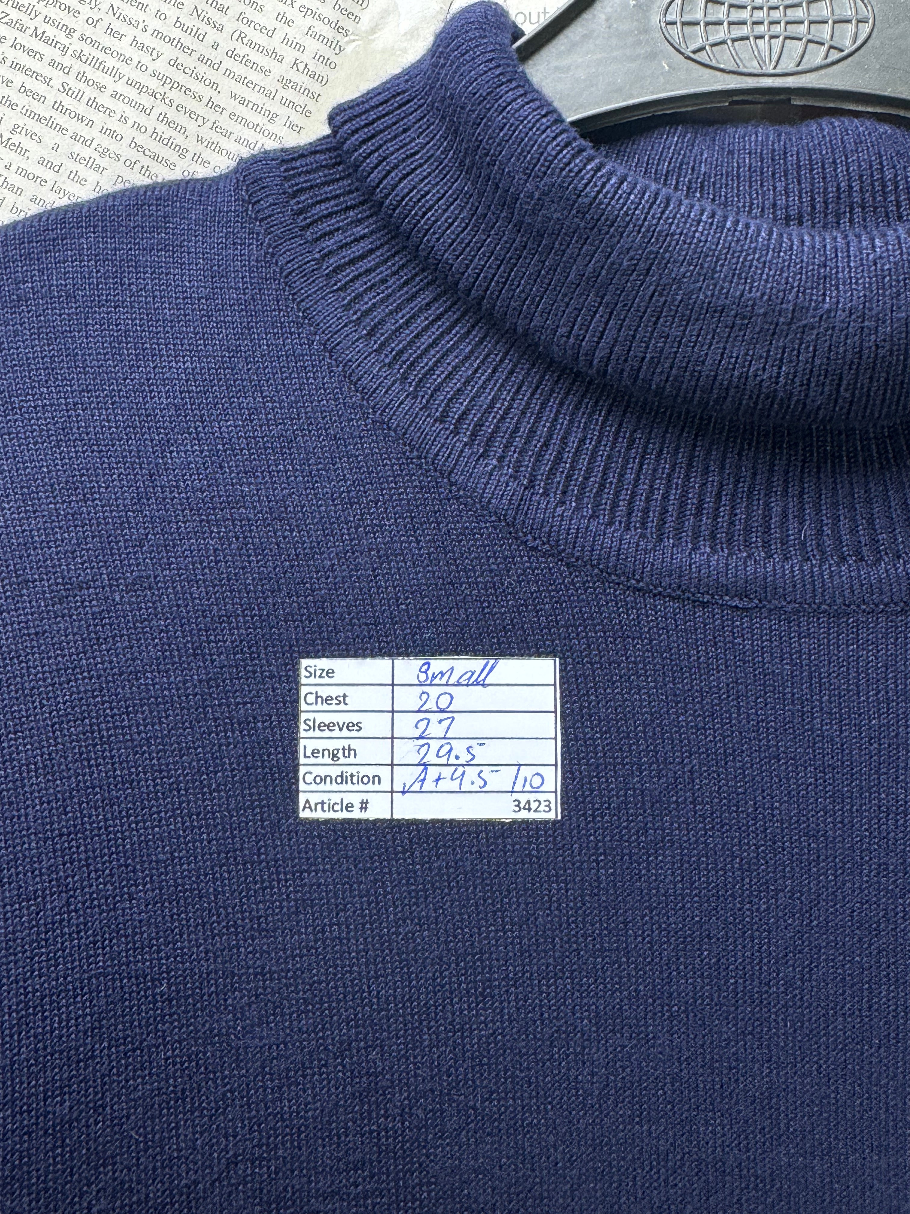 Burberry® Small | Chest: 20" | Navy | High Neck - Sweatter | Viscose - Nylon | 3423 - Genuine Maal