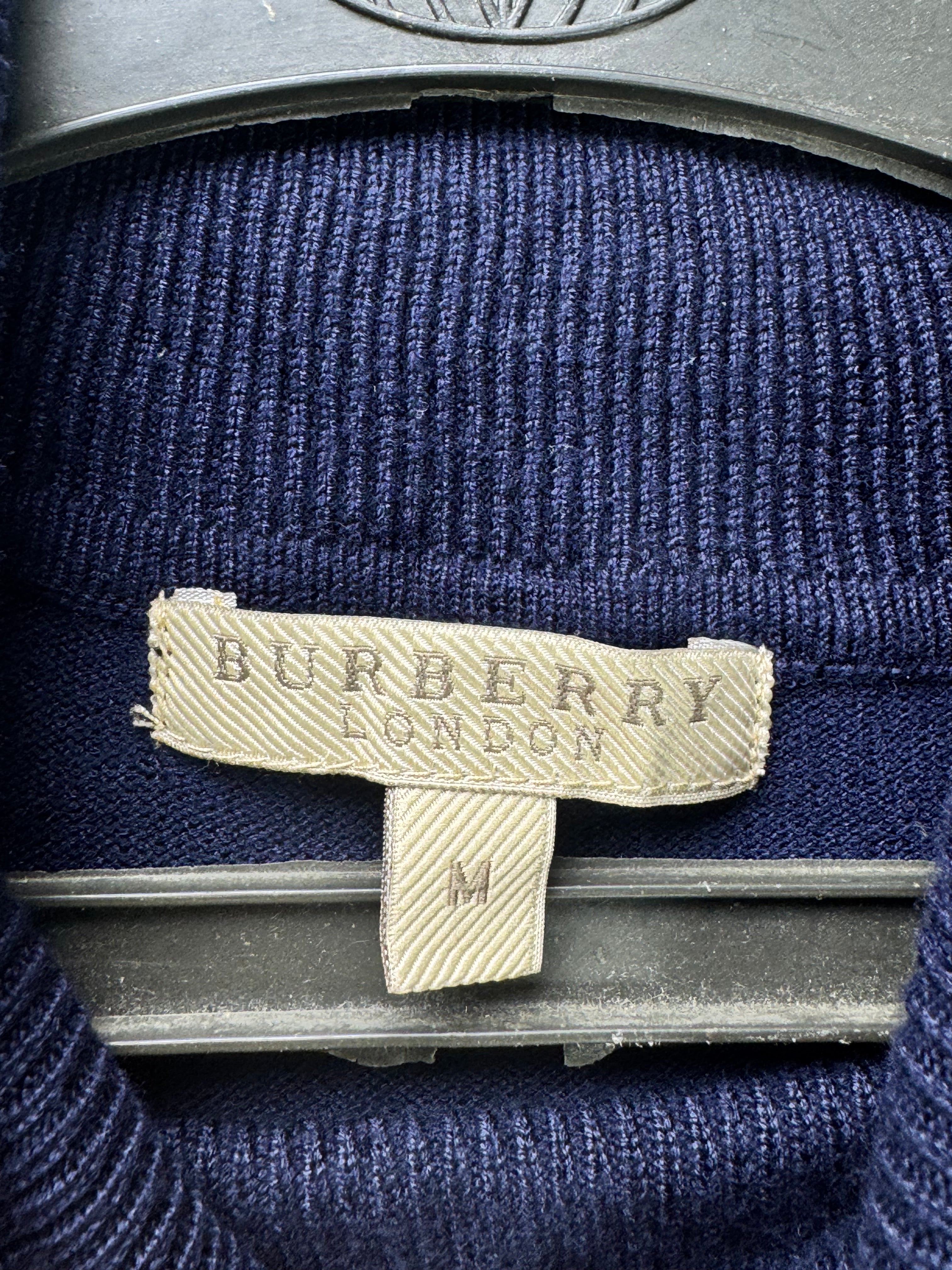 Burberry® Small | Chest: 20" | Navy | High Neck - Sweatter | Viscose - Nylon | 3423 - Genuine Maal
