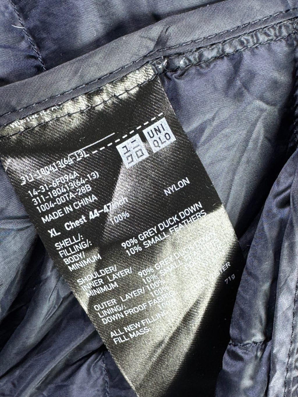 Uniqlo® XL | Chest: 26" | Navy blue | Puffer Jacket | Filling: Down/Feather | 3421 - Genuine Maal