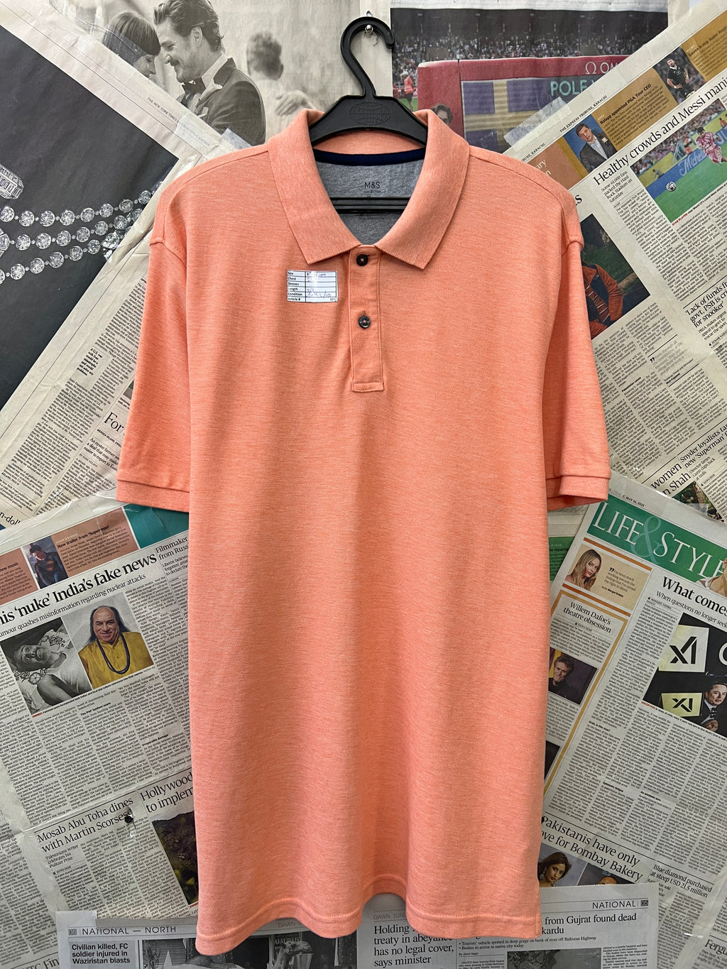 M&S® Medium | Chest: 21.5" | Peach Orange | Polo | 325 - Genuine Maal