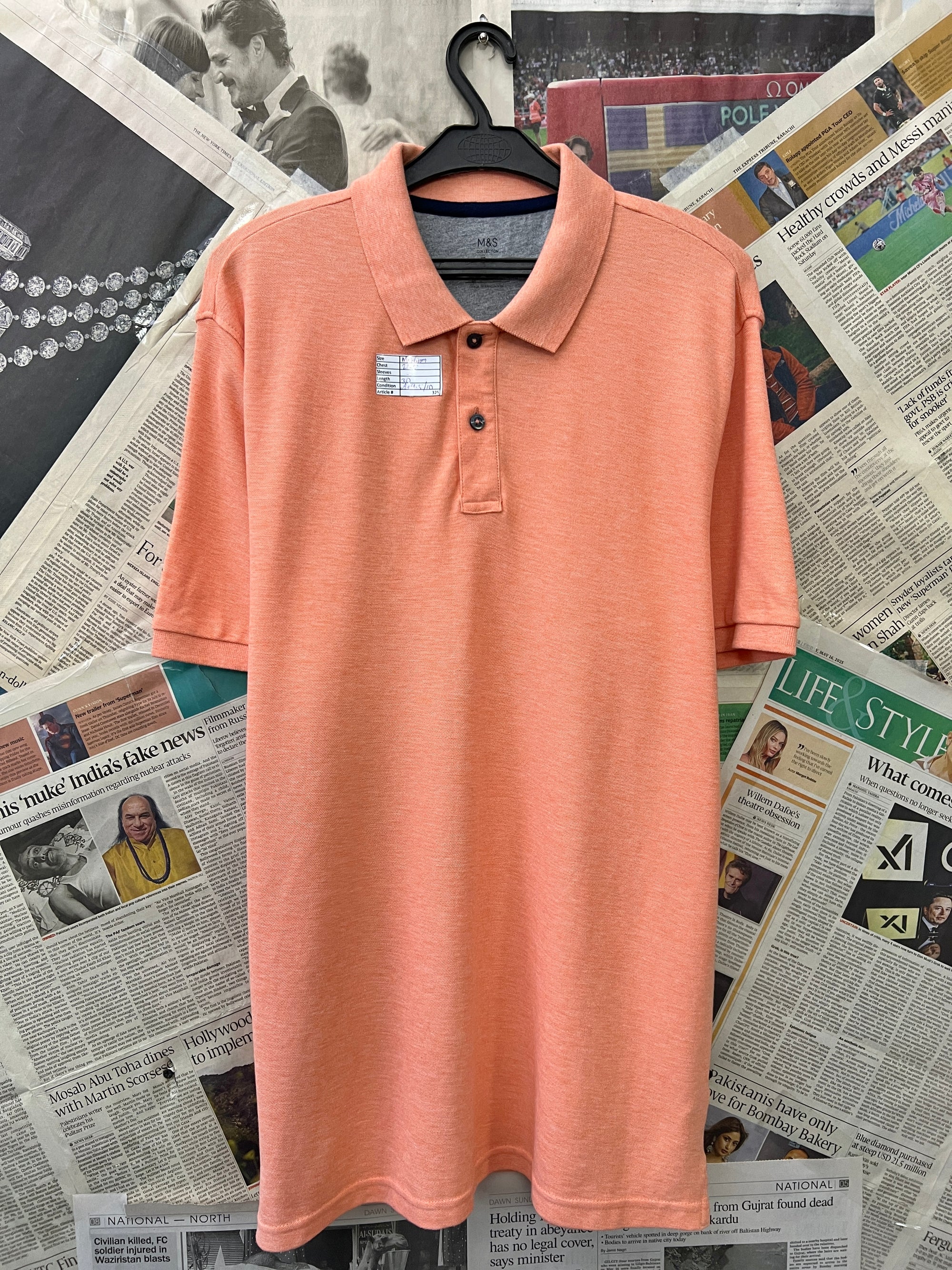 M&S® Medium | Chest: 21.5" | Peach Orange | Polo | 325 - Genuine Maal
