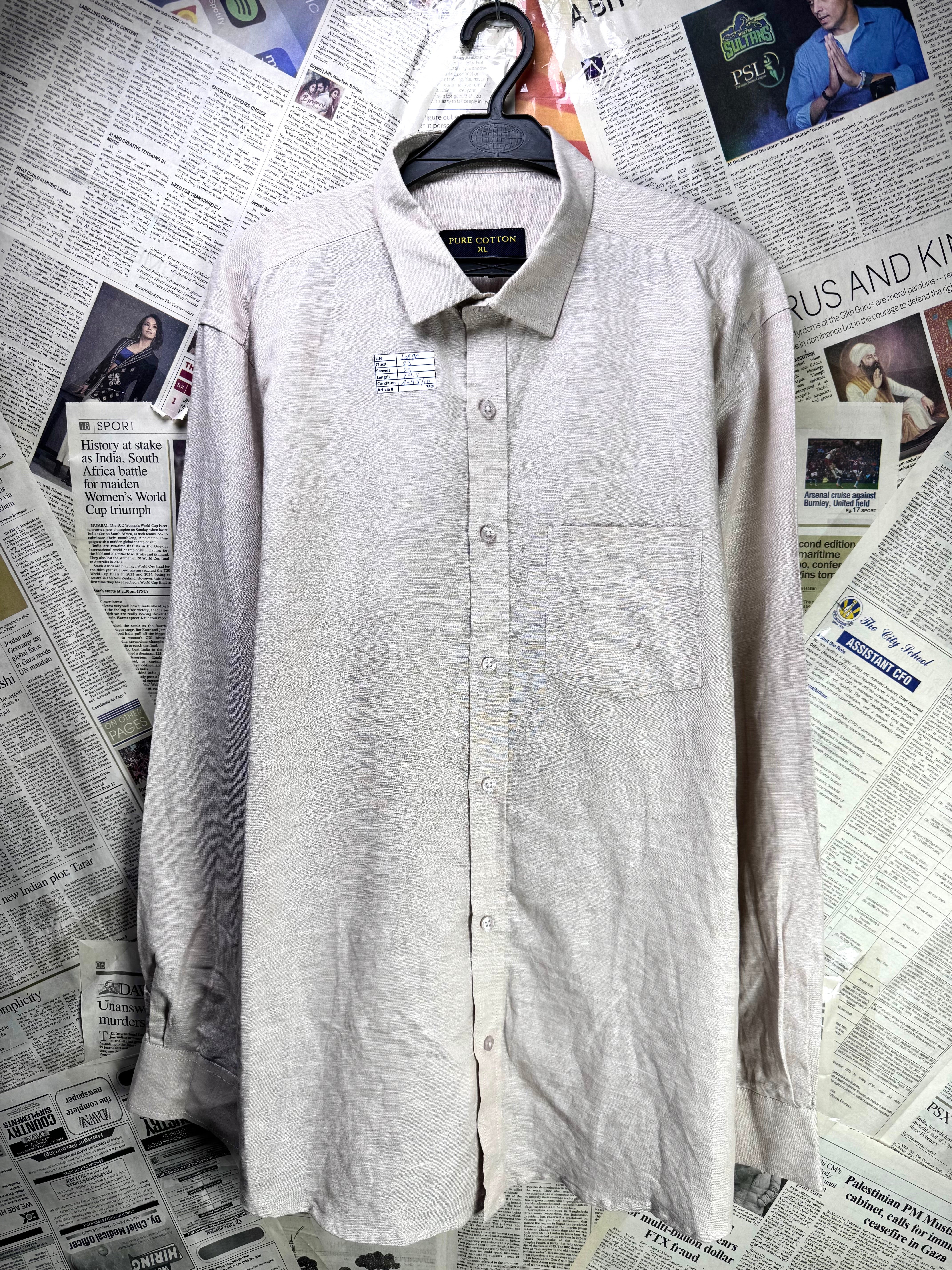 Pure Cotton® Large | Chest: 23" | Light Beige | Shirt | Cotton | 3606 - Genuine Maal