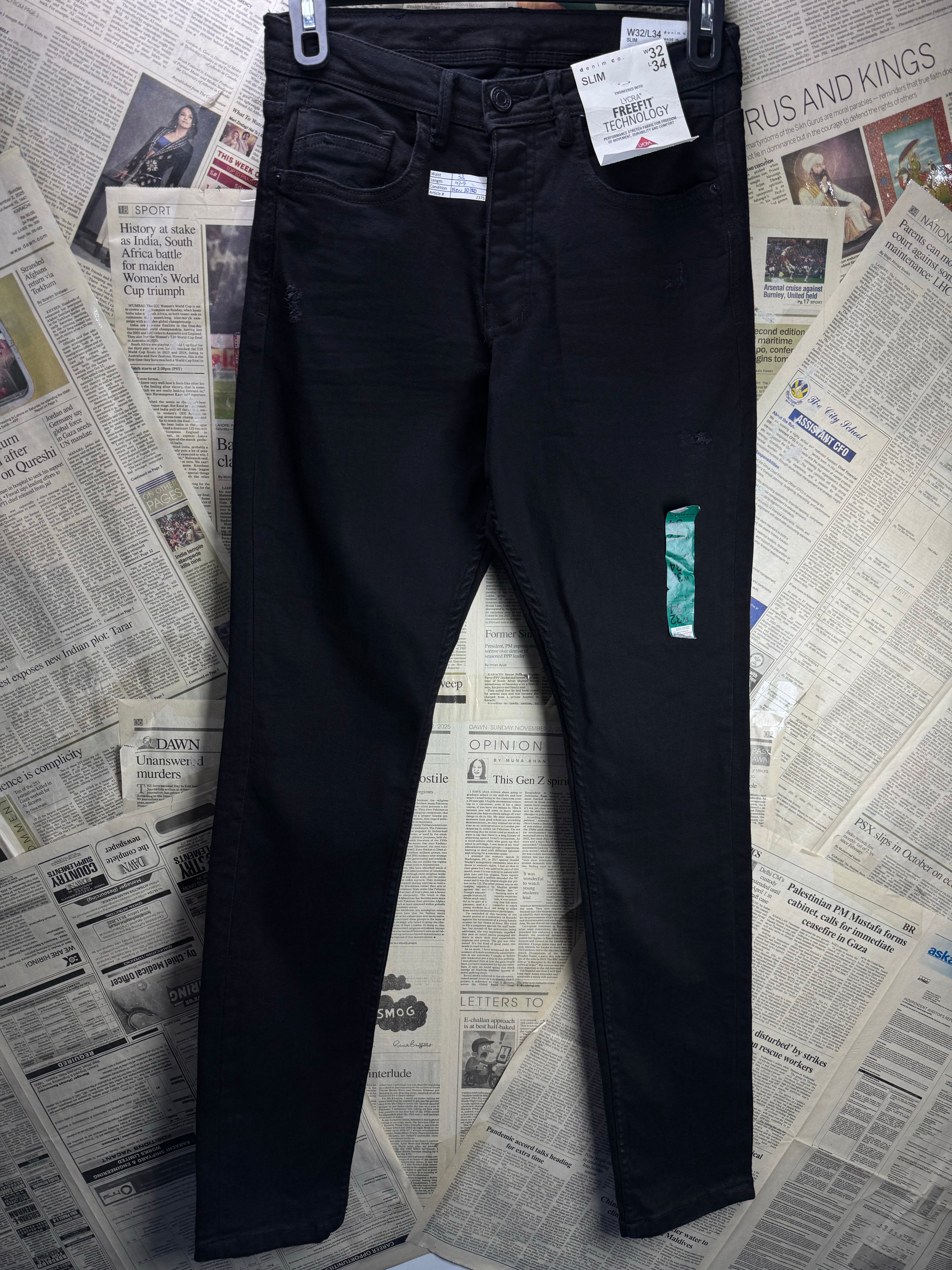 Denim Co.® Waist: 32" | Black | Slim Fit Denim Pants | Cotton - Elastane | 2375 - Genuine Maal