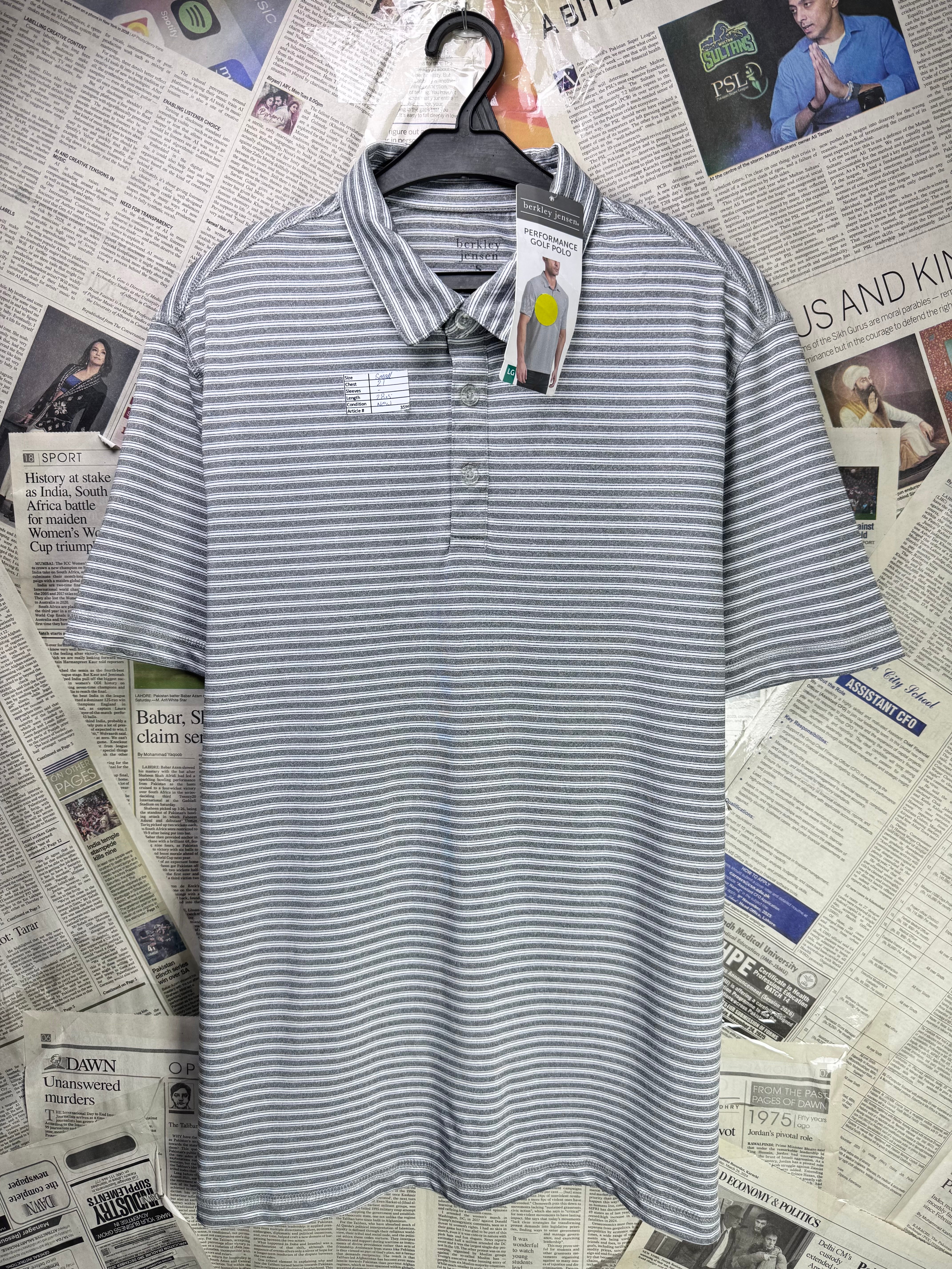 Berkley Jensen® Small | Chest: 21" | Grey Striped | Polo | Poly | 3594 - Genuine Maal