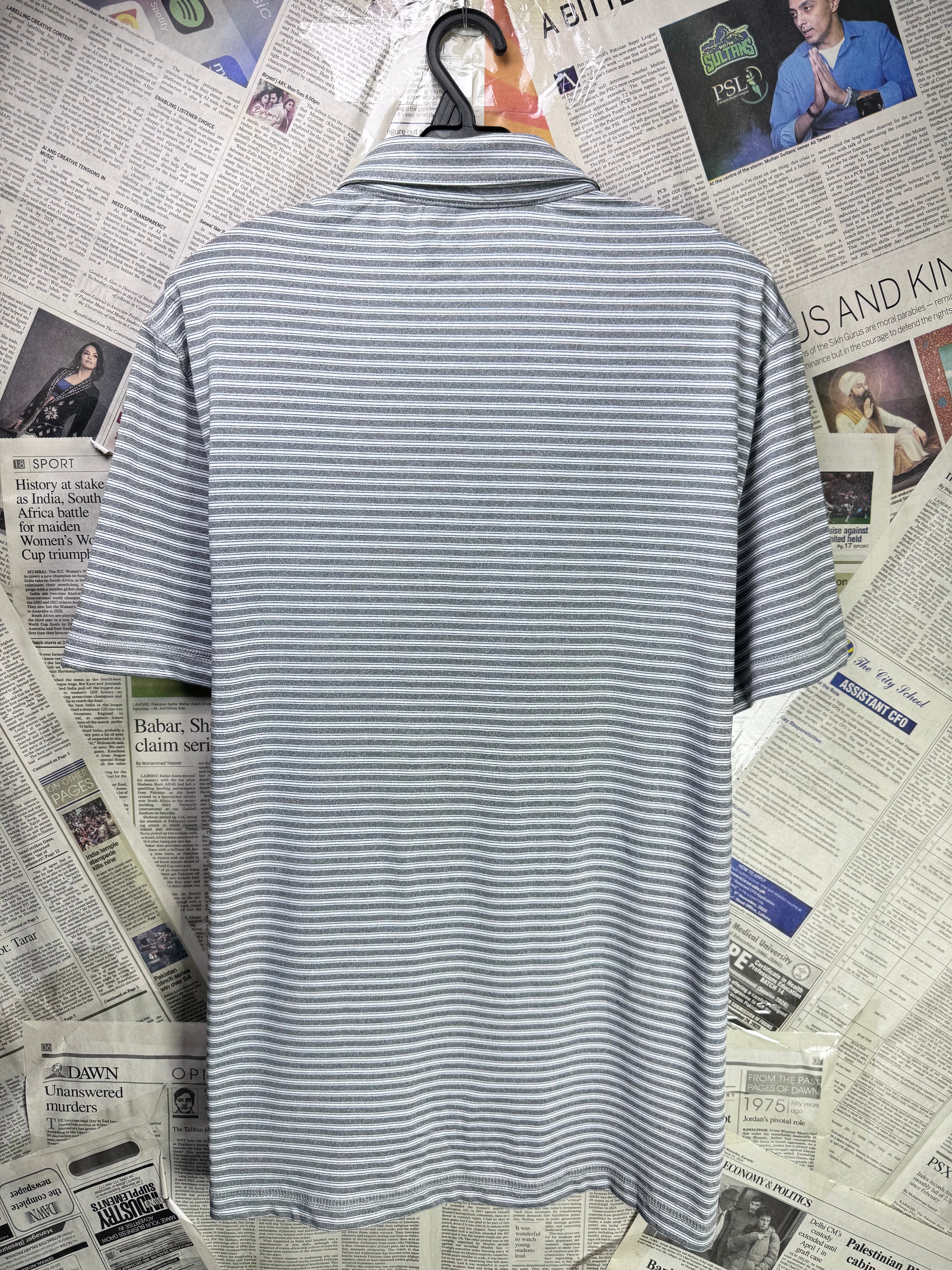 Berkley Jensen® Small | Chest: 21" | Grey Striped | Polo | Poly | 3594 - Genuine Maal