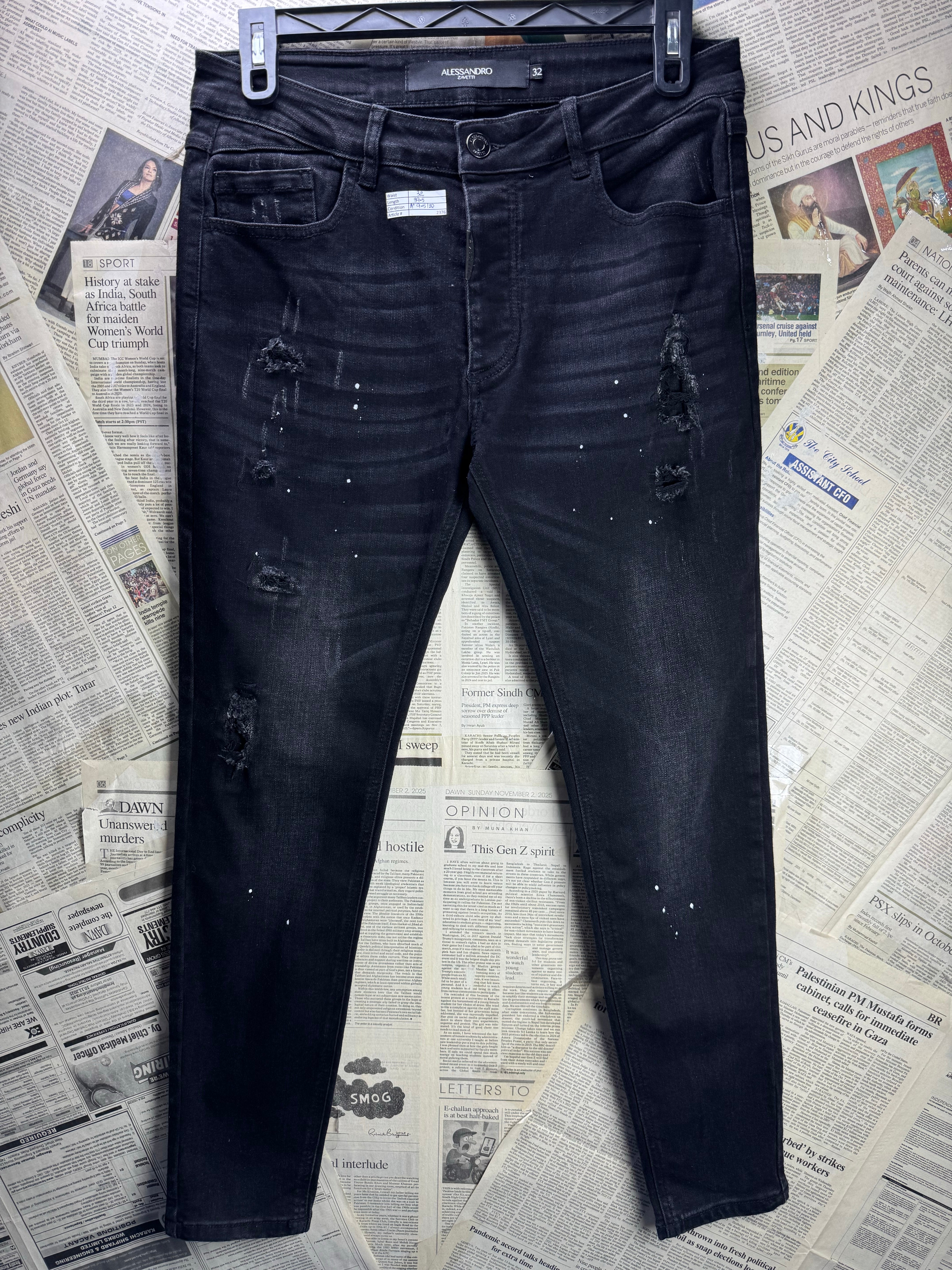 Alessandro Zavetti® Waist: 32" | Black | Denim Pants | Poly - Cotton | 2376 - Genuine Maal