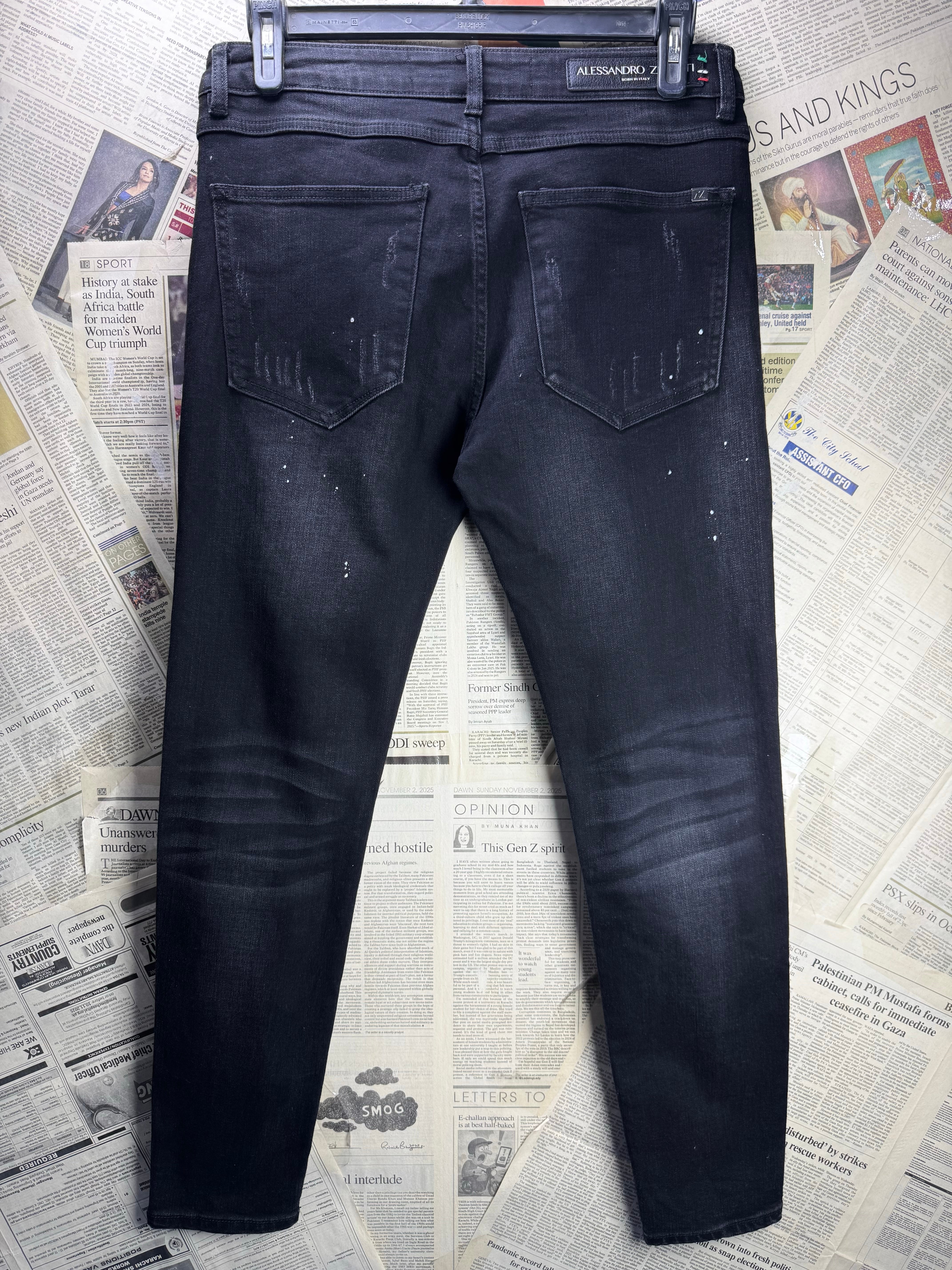 Alessandro Zavetti® Waist: 32" | Black | Denim Pants | Poly - Cotton | 2376 - Genuine Maal