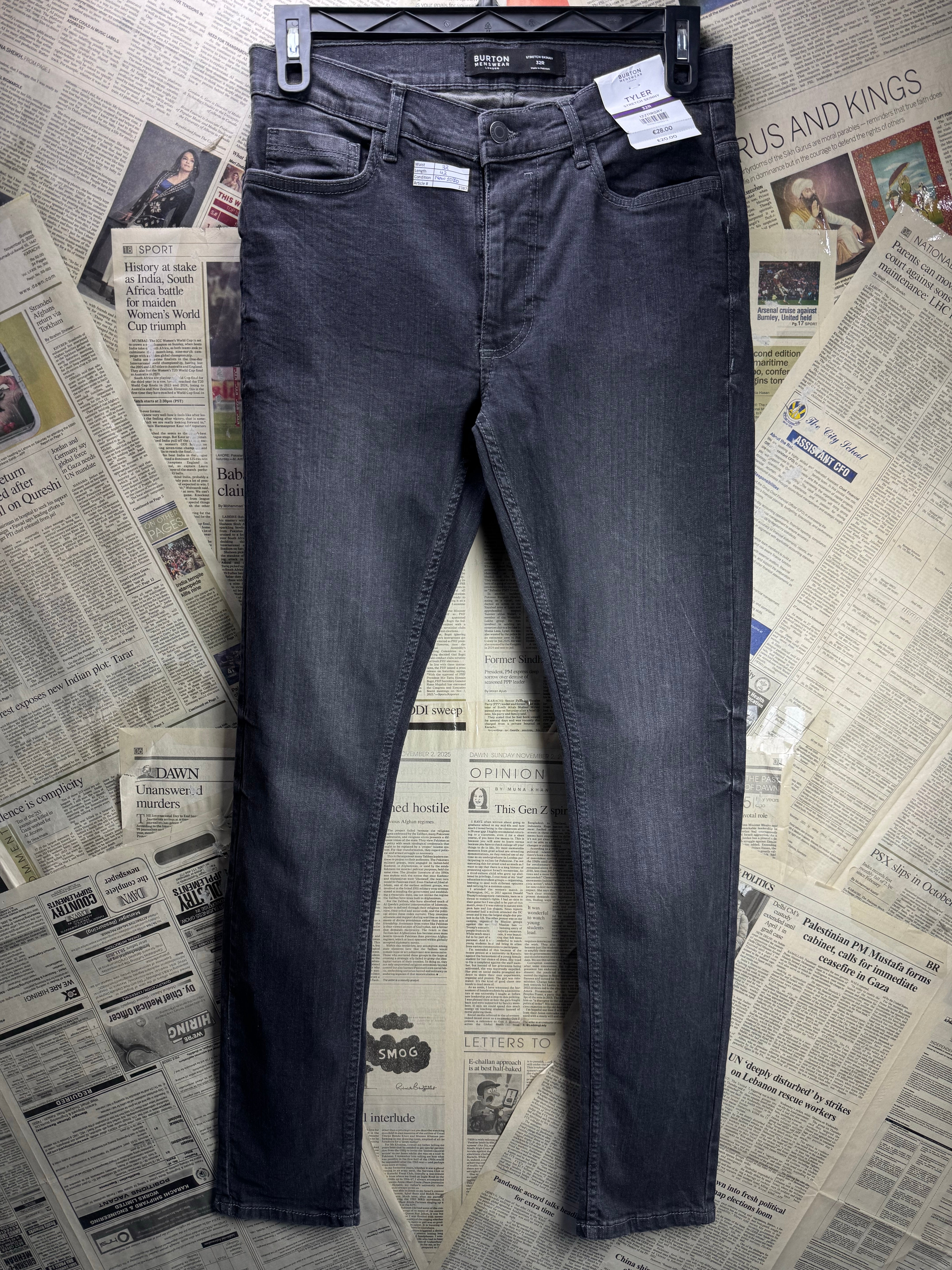 Burton® Waist: 32" | Grey | Skinny Fit Denim Pants | Cotton - Elastane | 2387 - Genuine Maal