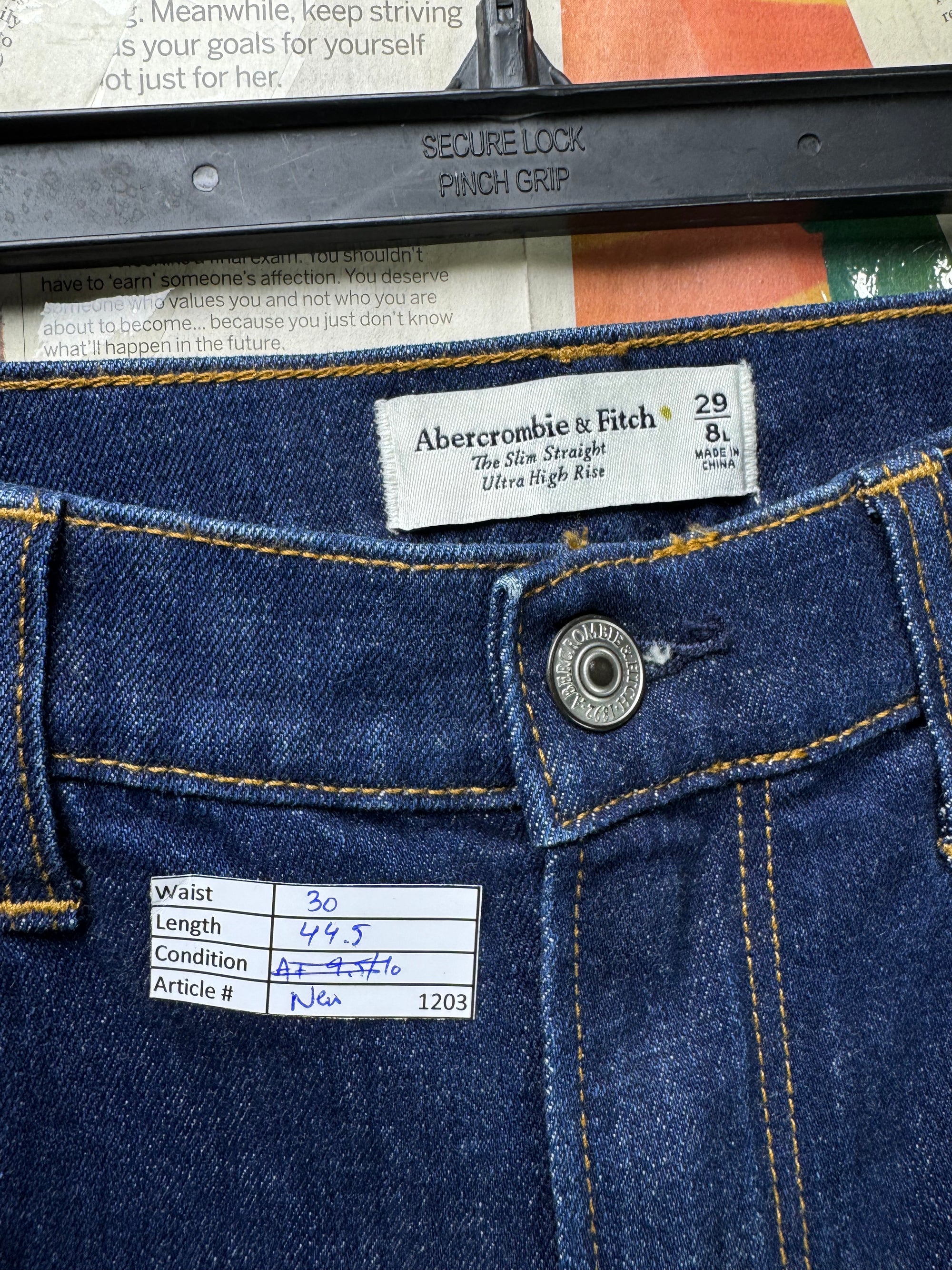 Abercrombi & Fitct® Waist: 30" | Blue | Fit: Slim Straight Ultra High Rise Waist Denim Jeans | Cotton | 1203 - Genuine Maal
