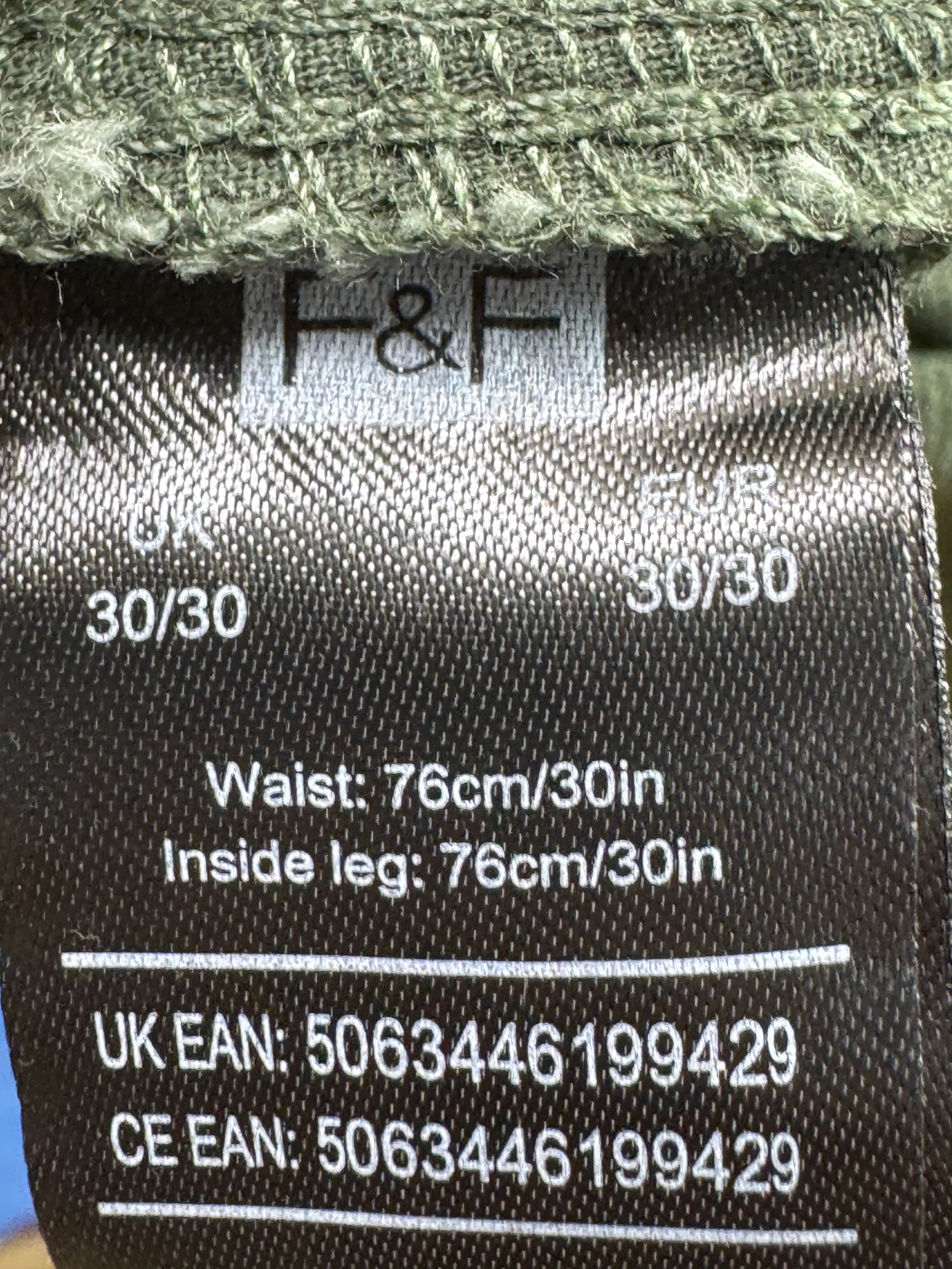 F&F® Waist: 30" | Green | Denim Trouser | Cotton | 2960 - Genuine Maal