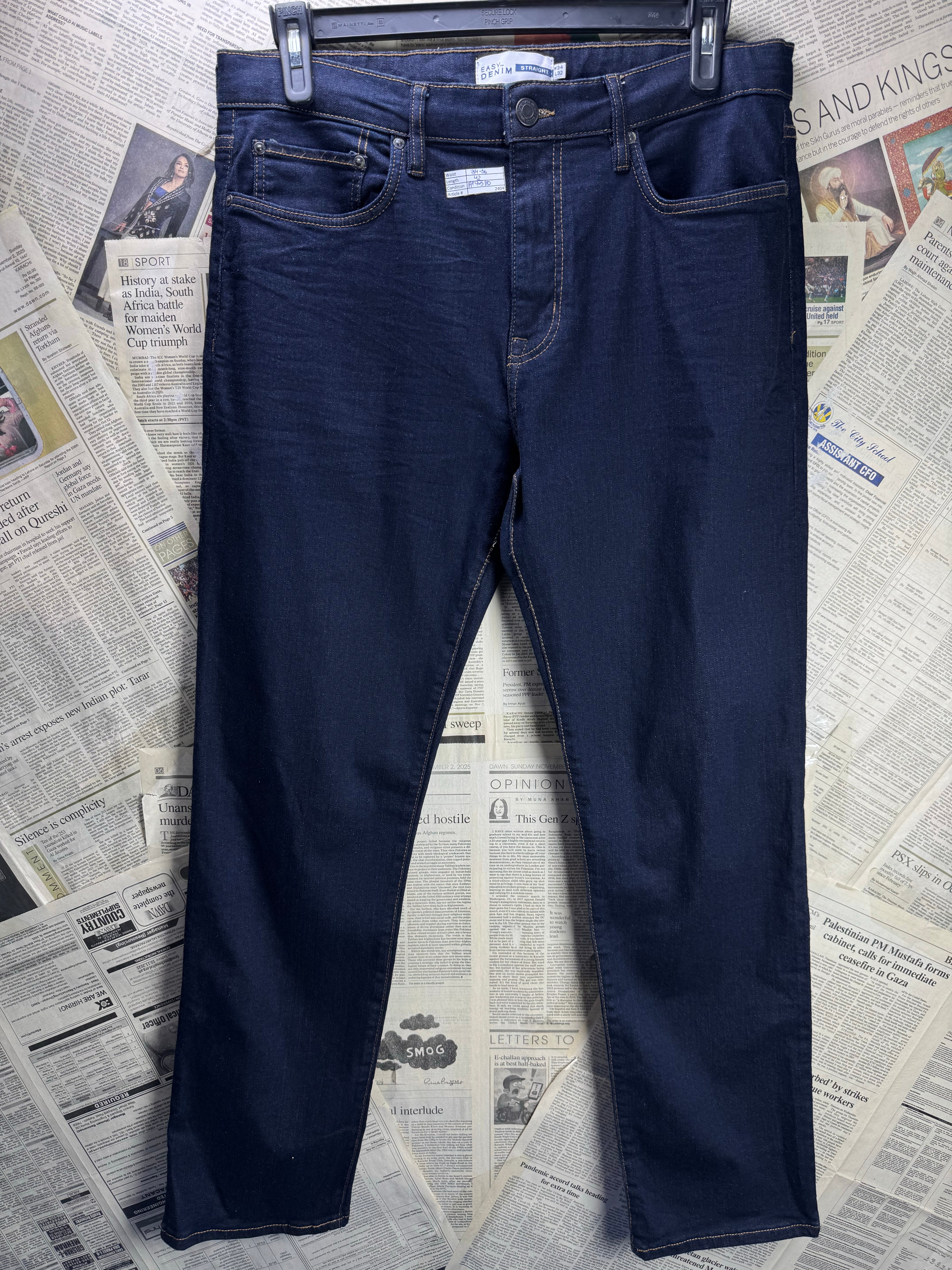 Easy® Waist: 34" to 36" | Blue | Straight Fit Denim Pants | Cotton - Elastane | 2404 - Genuine Maal