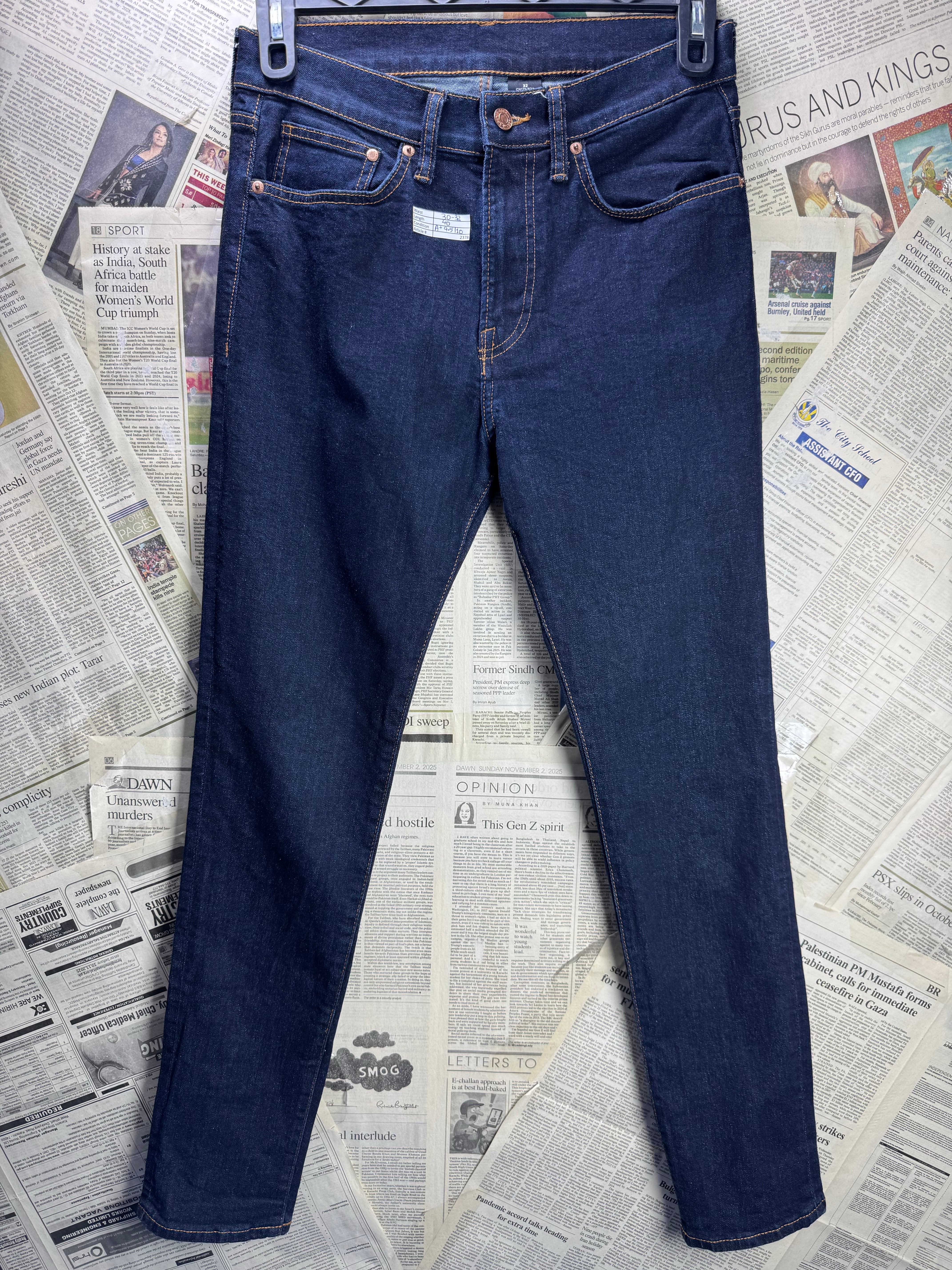 M&S® Waist: 30" to 32" | Blue | Skinny Fit Denim Pants | Cotton - Poly - Elastane | 2378 - Genuine Maal