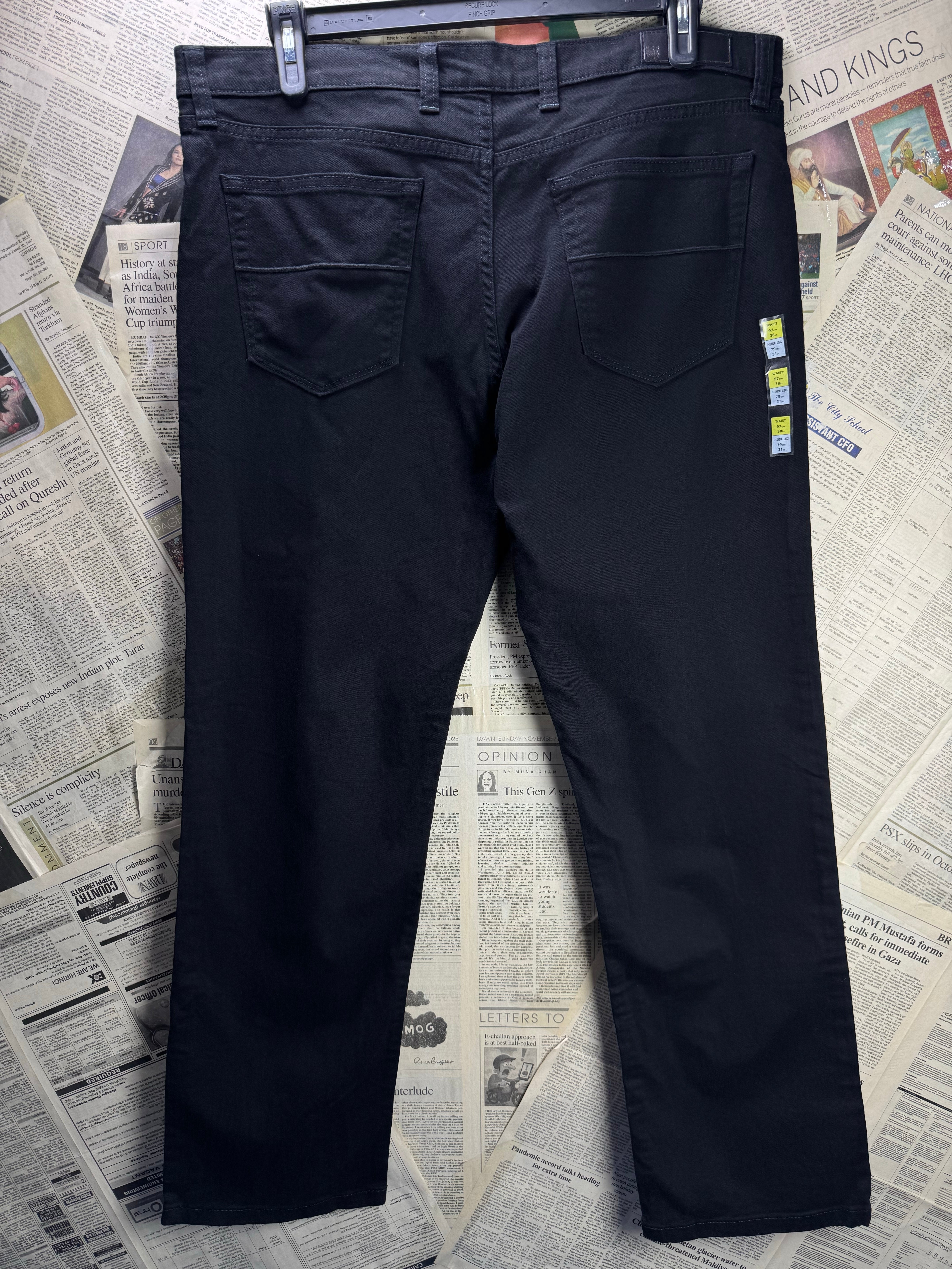 M&S® Waist: 38" | Black | Regular Fit Denim Pants | Cotton - Elastane | 2363 - Genuine Maal