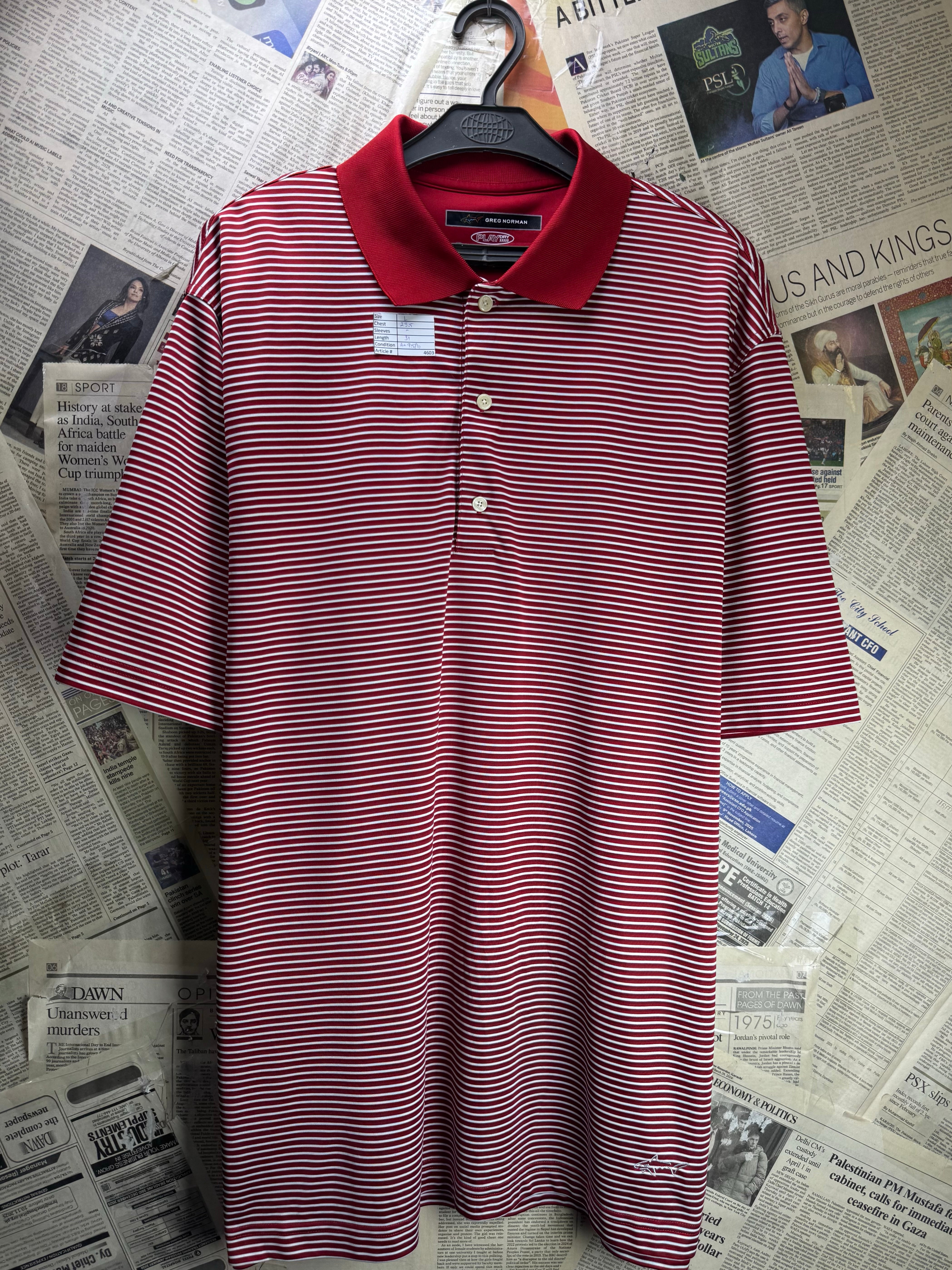 Greg Norman® Large | Chest: 23.5" | Stripes | Golf Polo | Polyester | 4603 - Genuine Maal