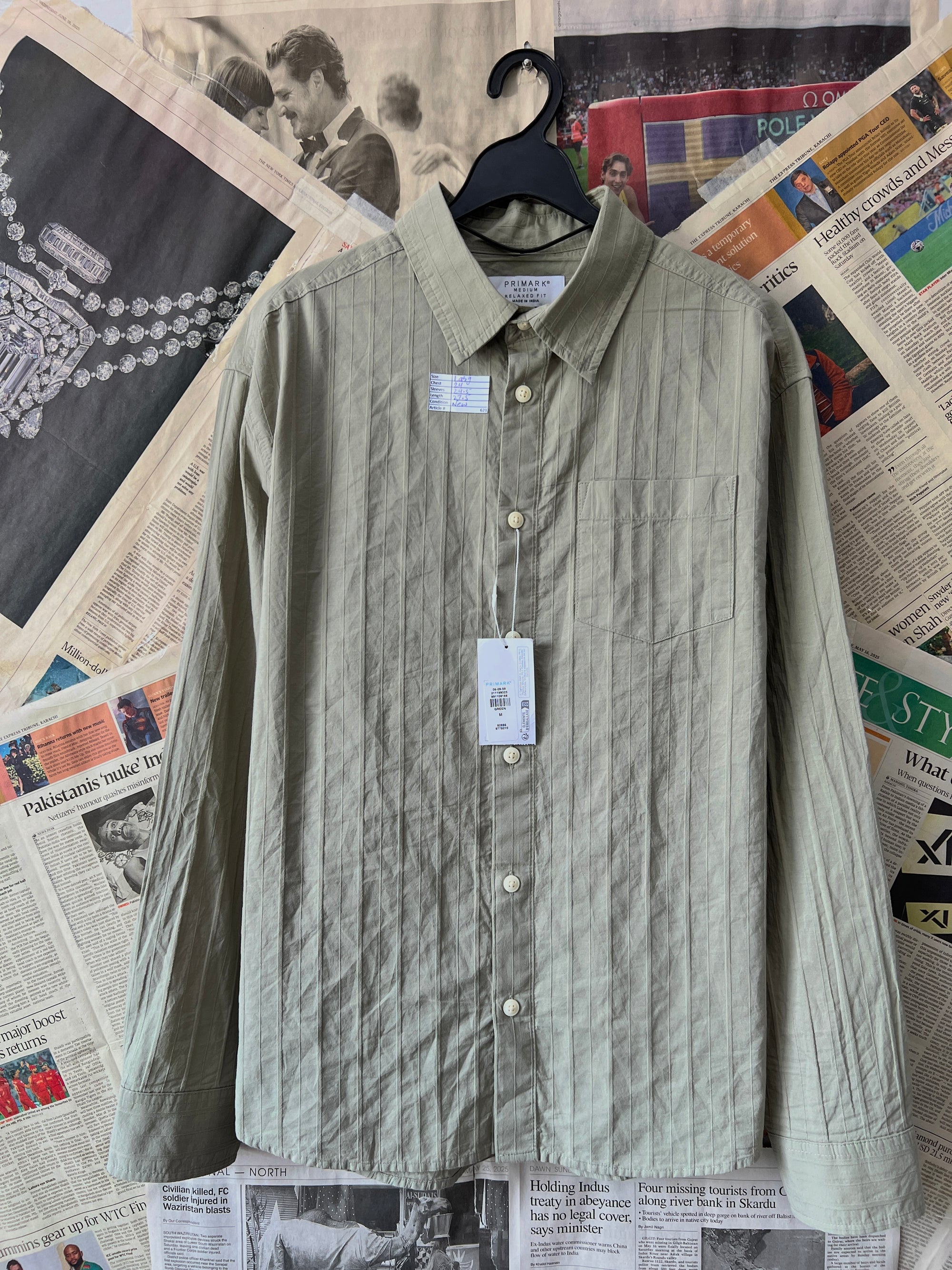 Primark® Large | Chest: 24" | Light Moss | Shirt | 621 - Genuine Maal