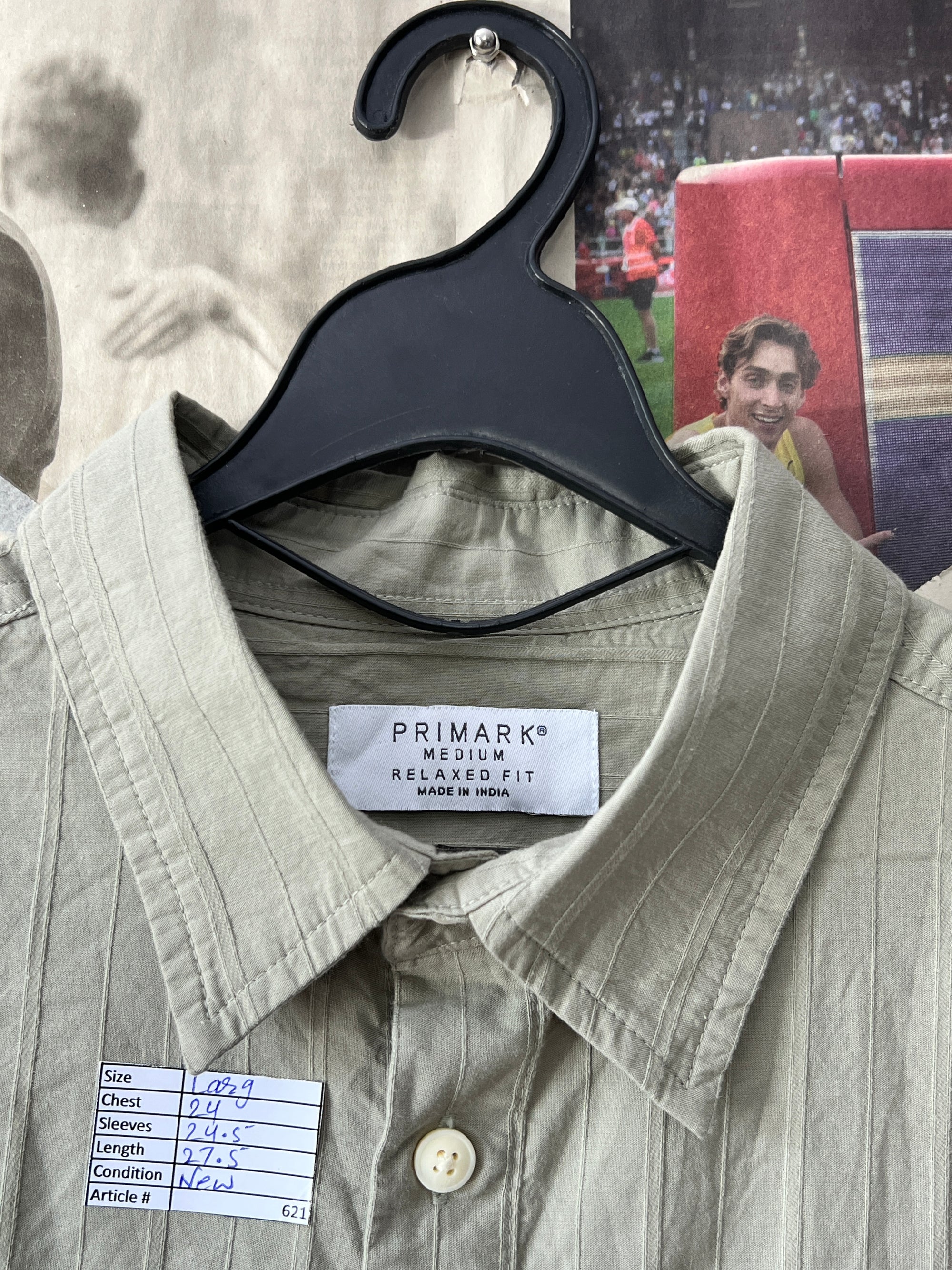 Primark® Large | Chest: 24" | Light Moss | Shirt | 621 - Genuine Maal