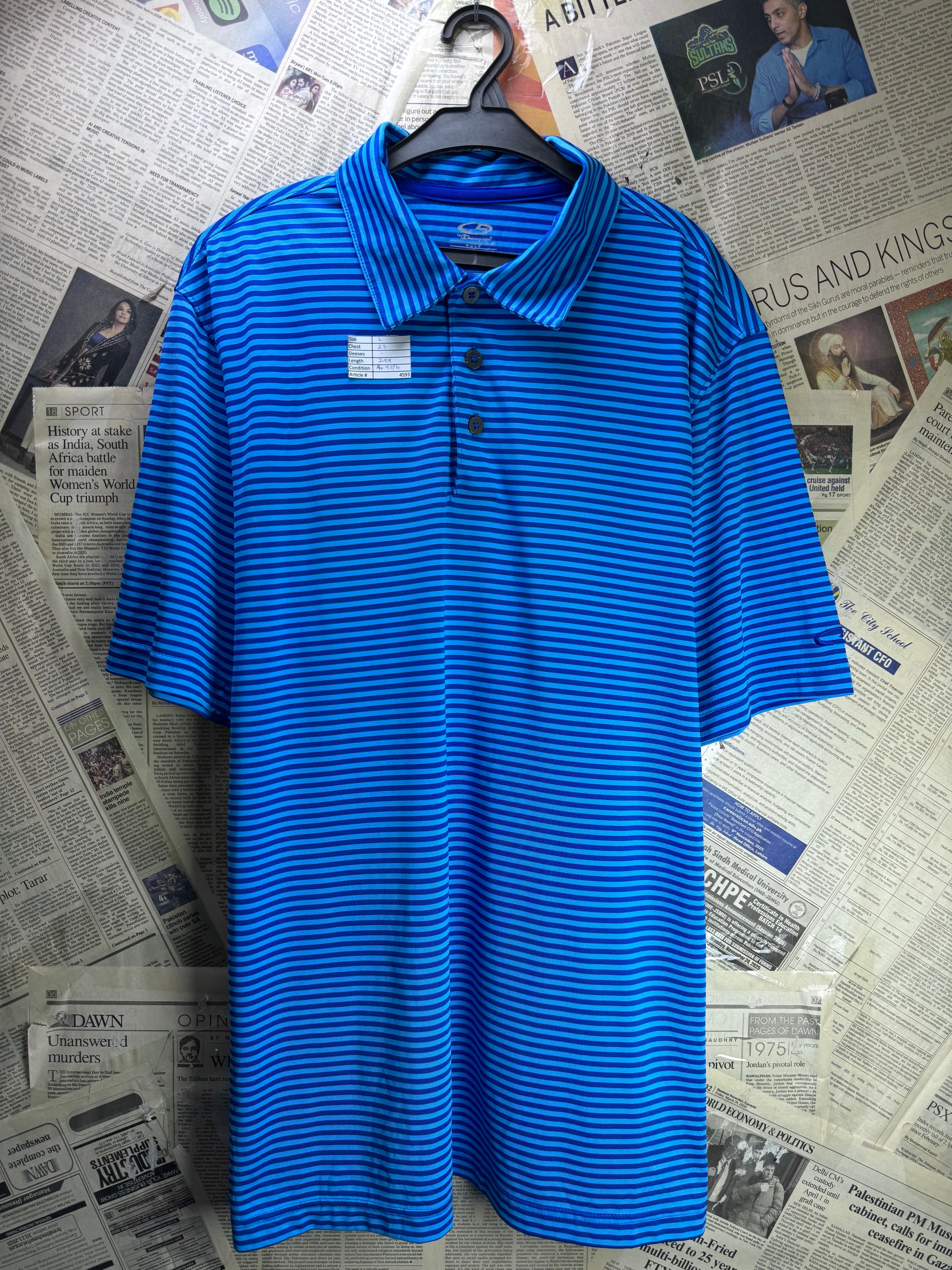 Champion® Large | Chest: 23" | Stripes | Golf Polo | Polyester | 4593 - Genuine Maal
