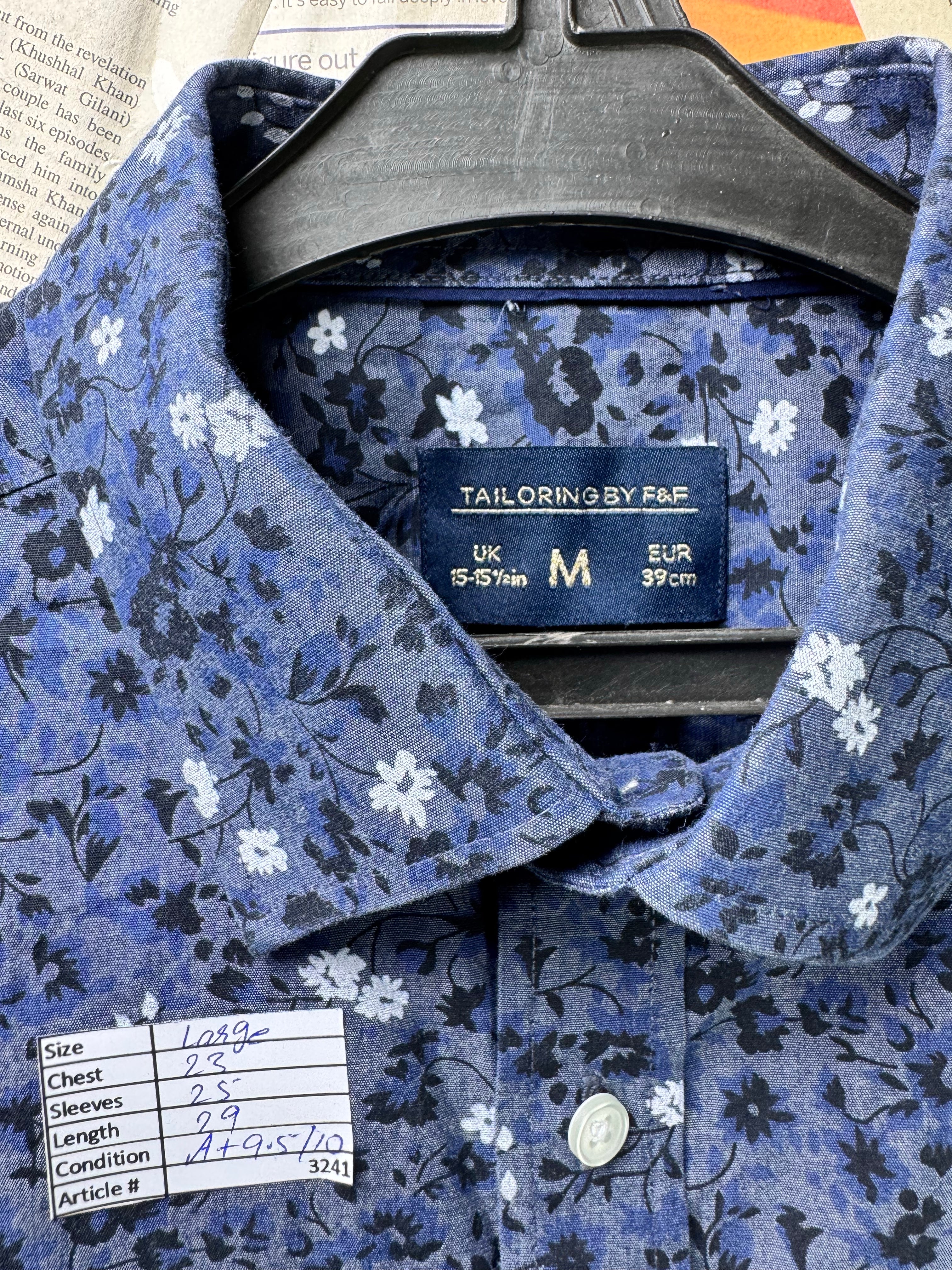 F&F® Large | Chest: 23" | Blue Floral Print | Shirt | Cotton - Poly | 3241 - Genuine Maal