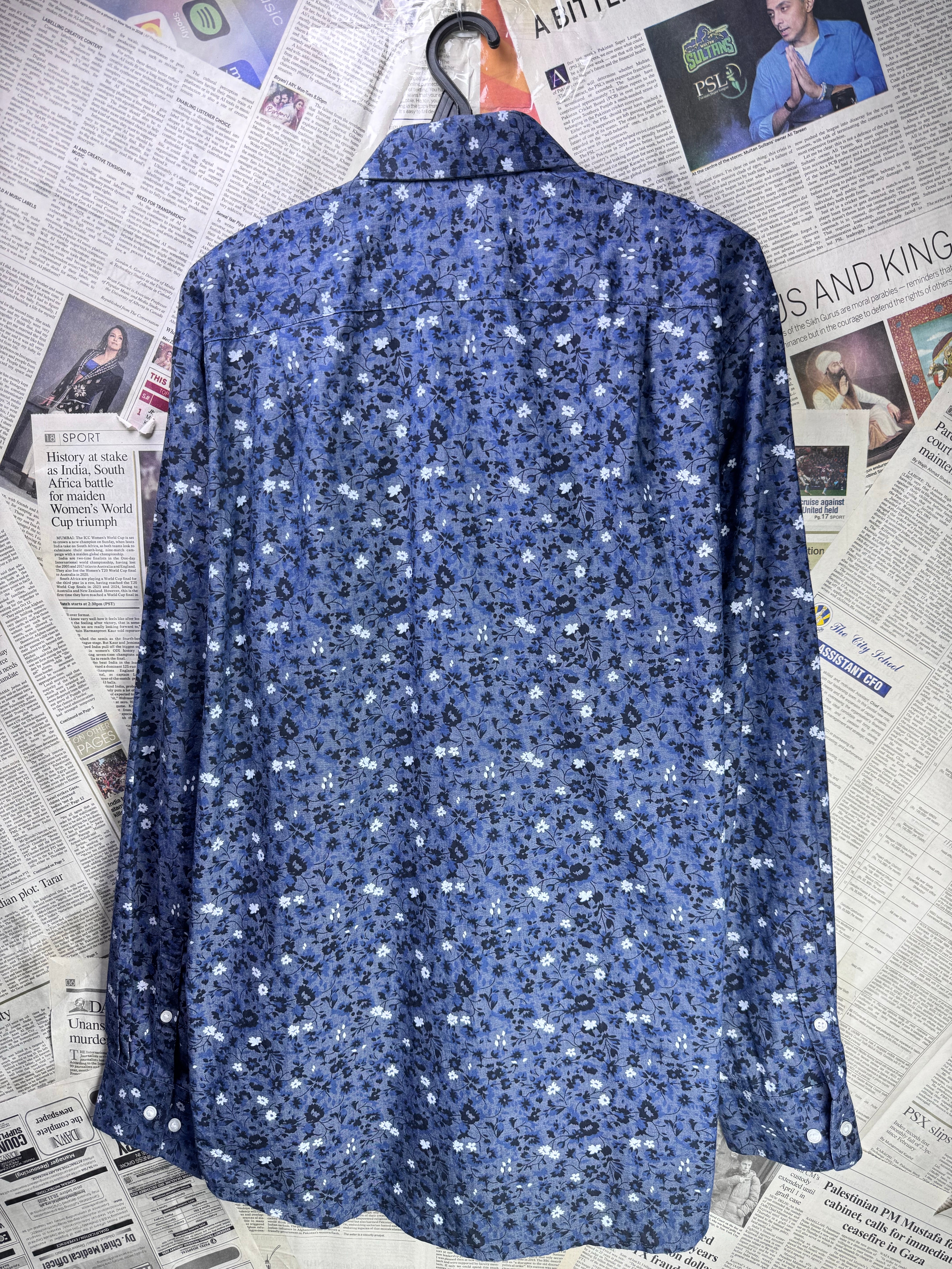 F&F® Large | Chest: 23" | Blue Floral Print | Shirt | Cotton - Poly | 3241 - Genuine Maal