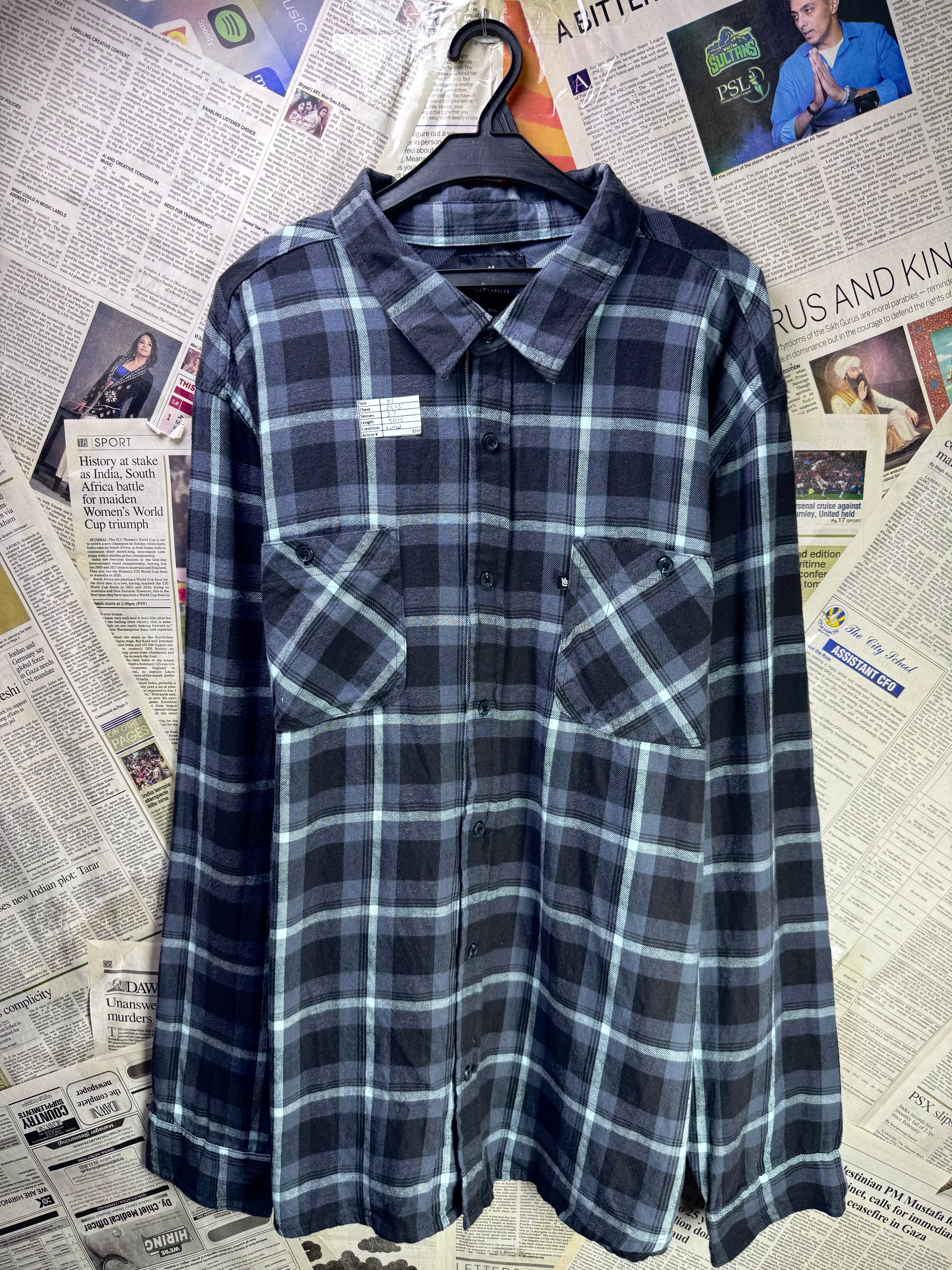 Junk Food® XL | Chest: 25.5" | Space Blue Check | Shirt | Viscose - Cotton | 3243 - Genuine Maal