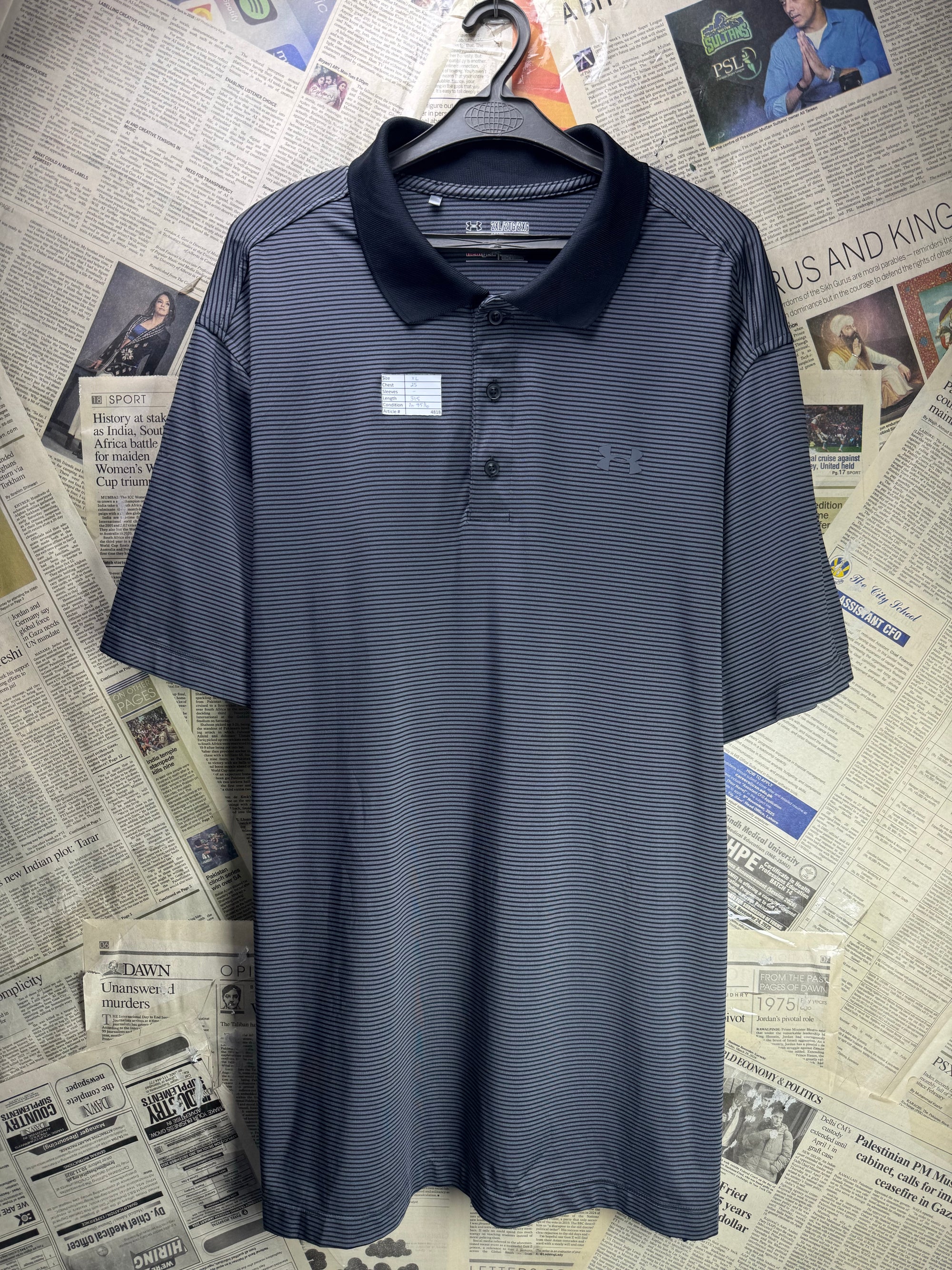 Under Armo*r® XL | Chest: 25" | Stripes | Golf Polo | Poly - Elastane | 4818 - Genuine Maal