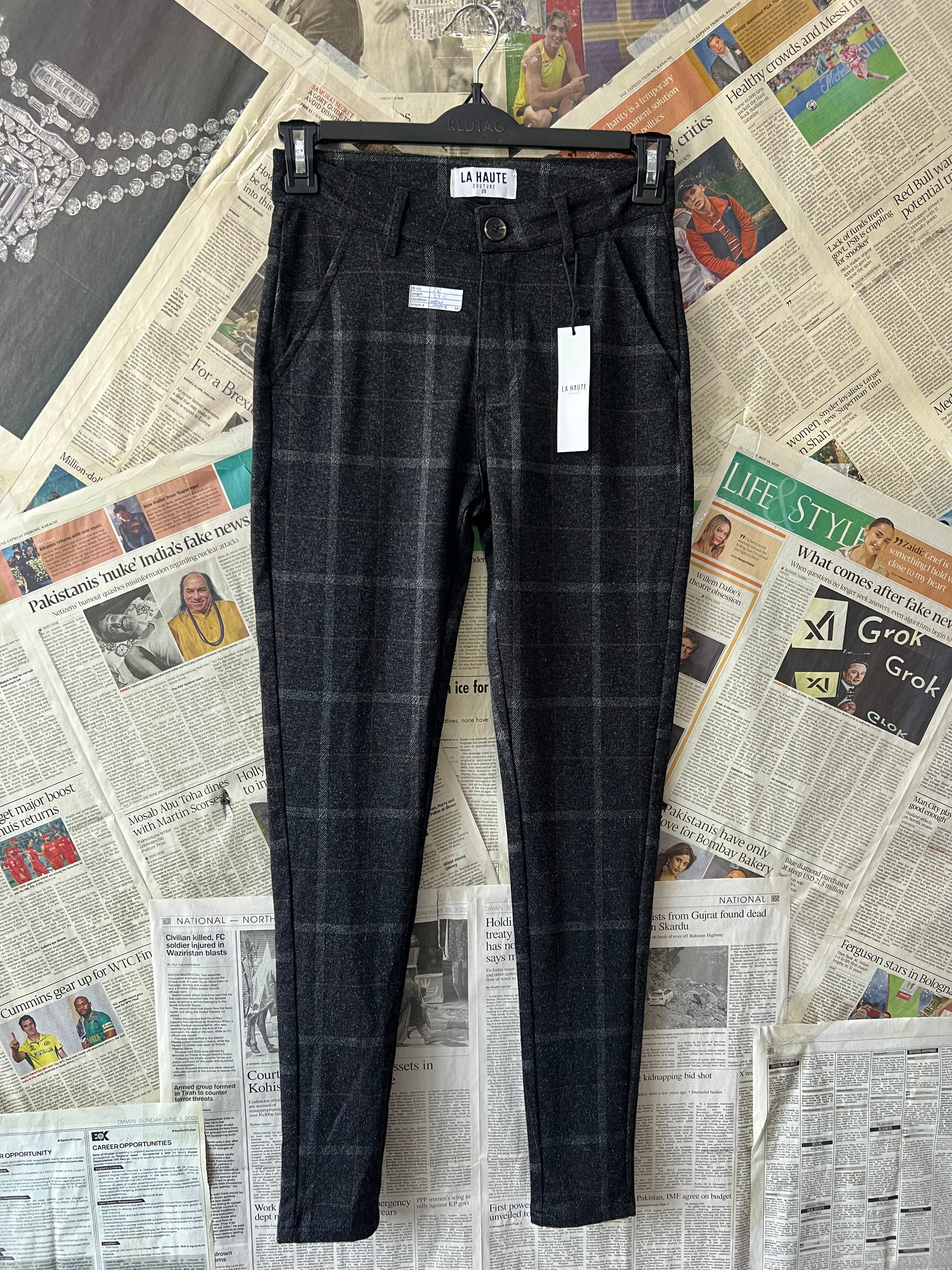 La Haute® Waist: 28" | Charcoal Check | Pant | 884 - Genuine Maal