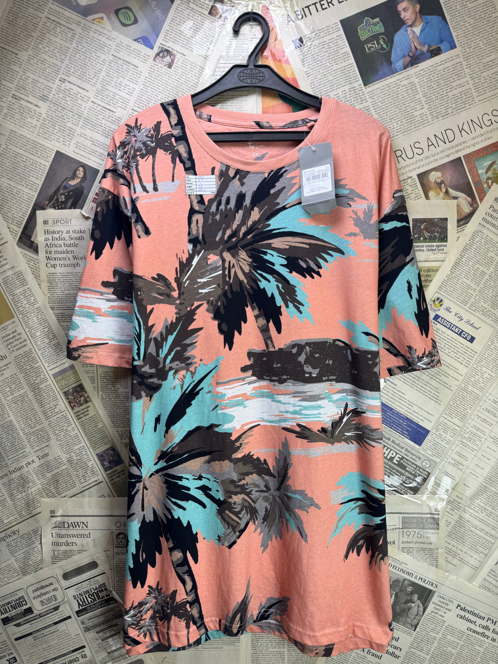 Tu® XXL | Chest: 27"| Peach | Beach T-Shirt | Cotton | 3458 - Genuine Maal