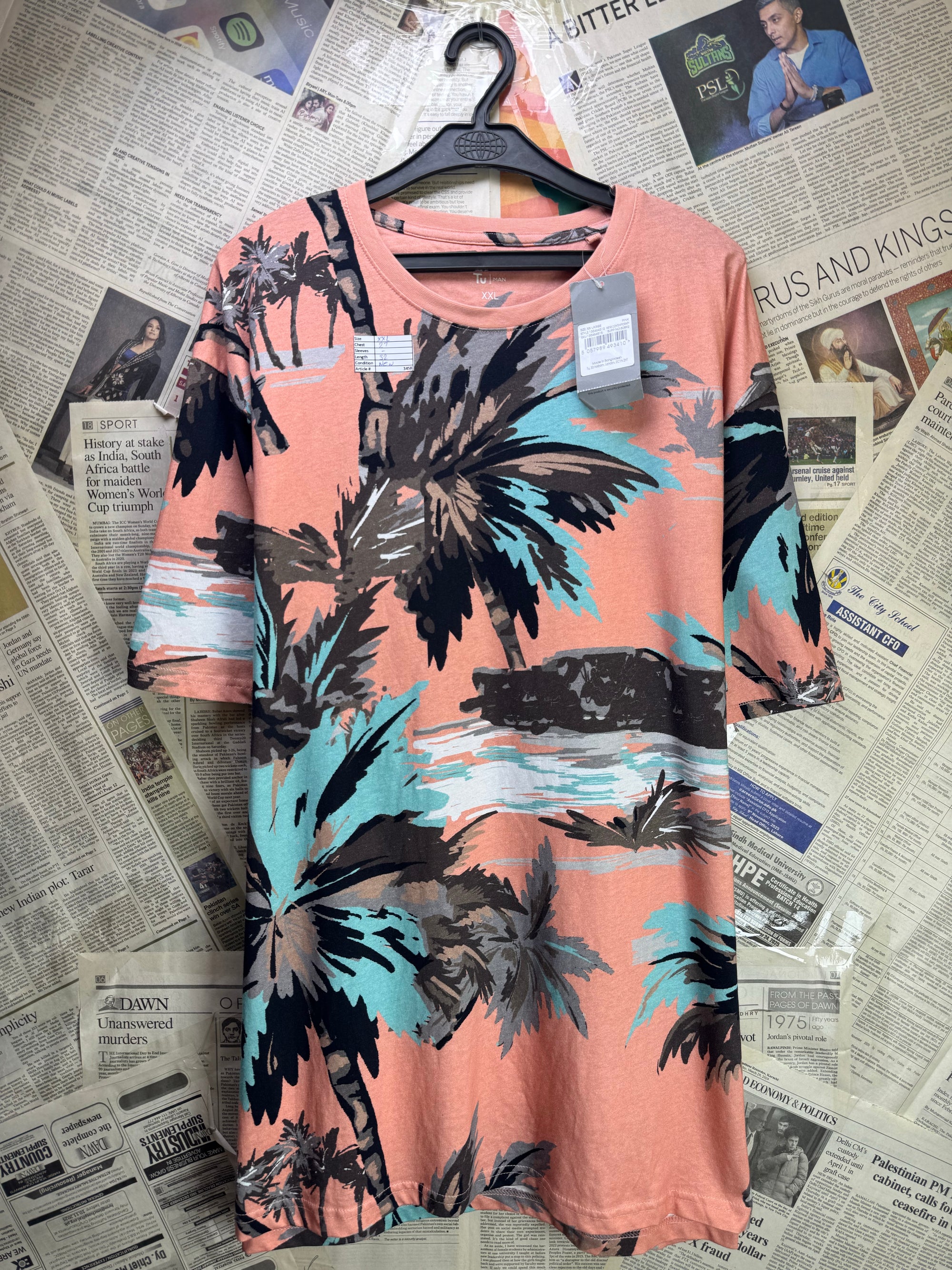 Tu® XXL | Chest: 27"| Peach | Beach T-Shirt | Cotton | 3458 - Genuine Maal