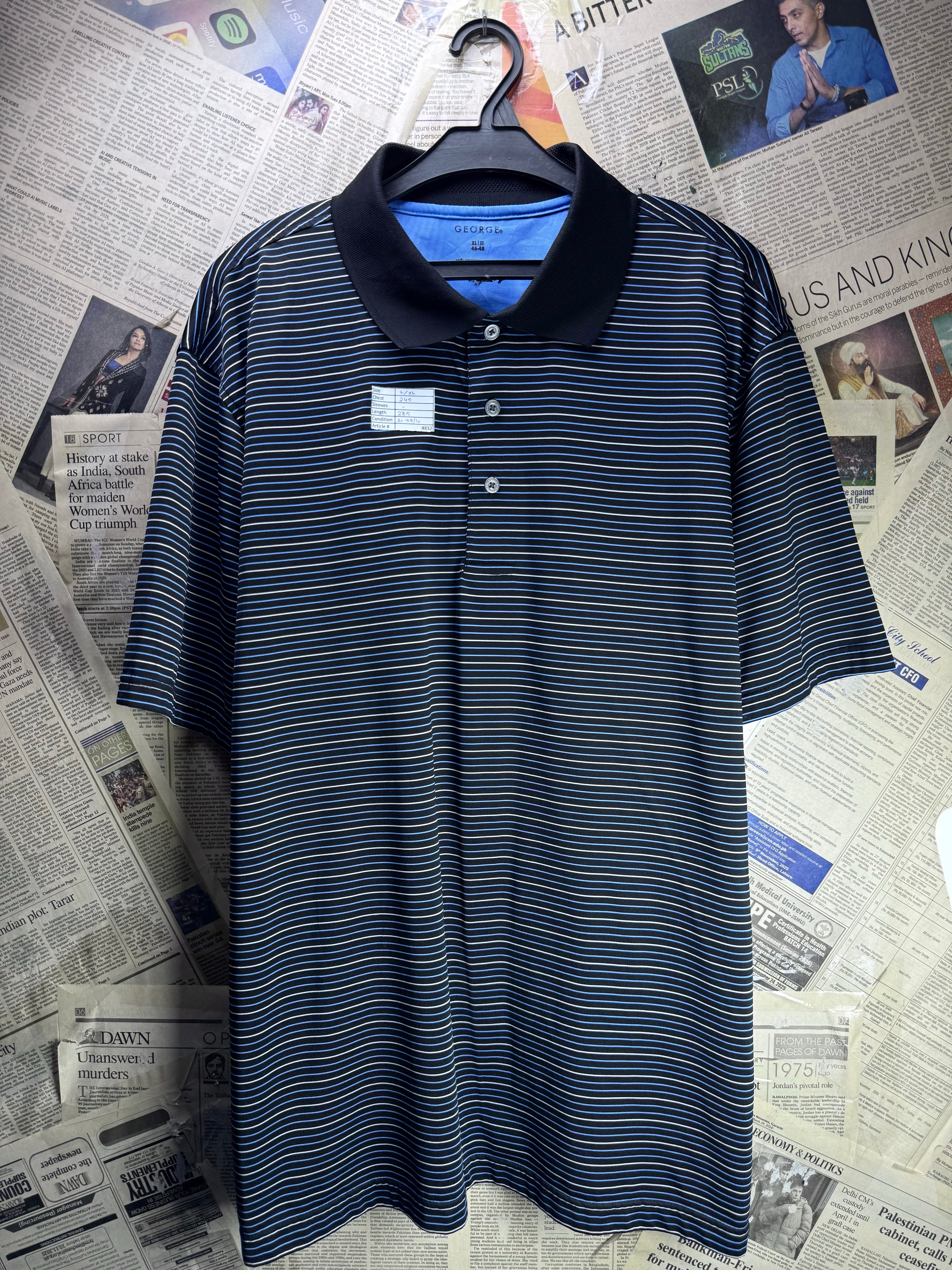 George® L/XL | Chest: 24.5" | Stripes | Golf Polo | Polyester | 4832 - Genuine Maal