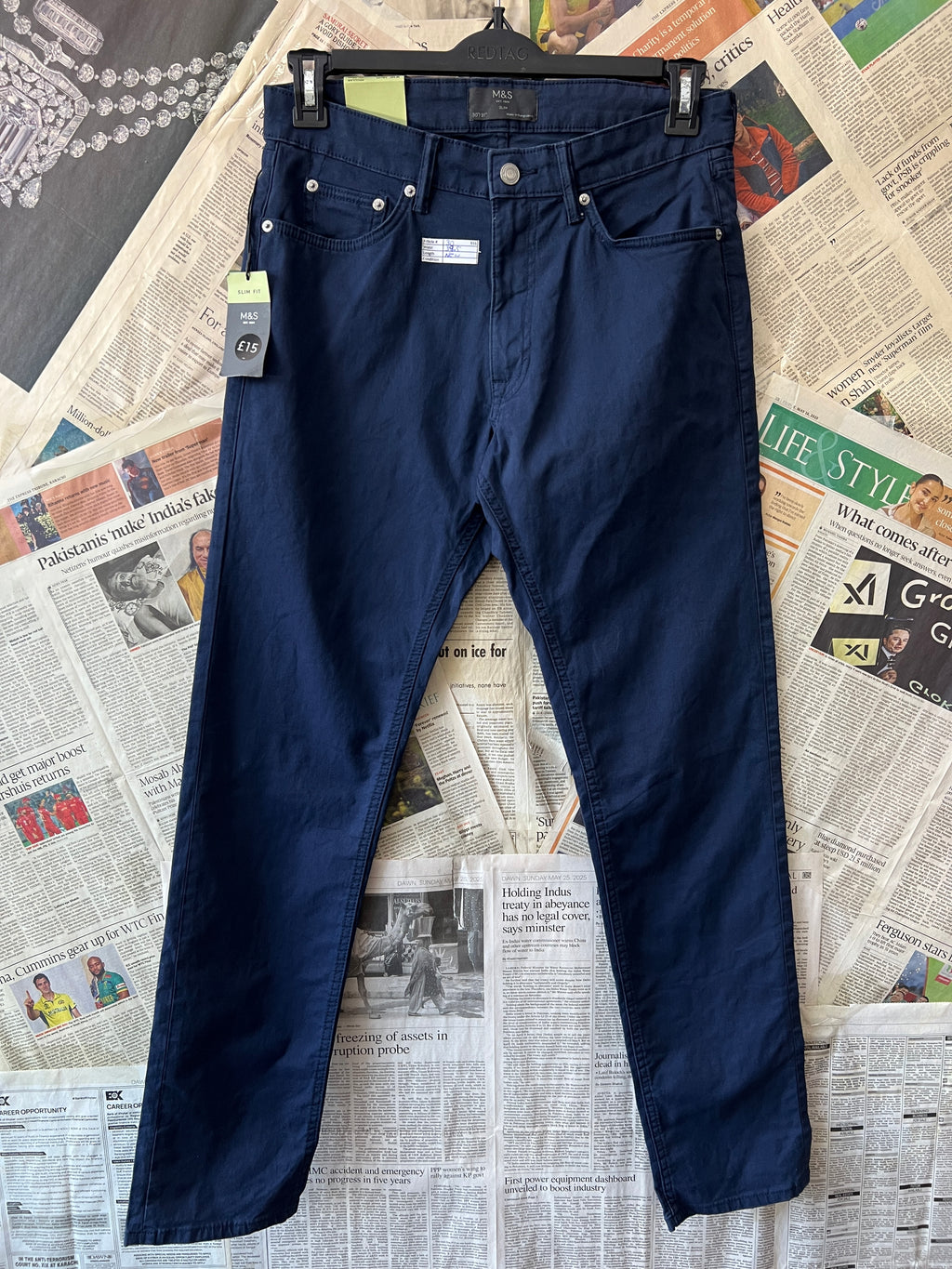 M&S® Waist: 30" | Blue | Chino Pants | 916 - Genuine Maal