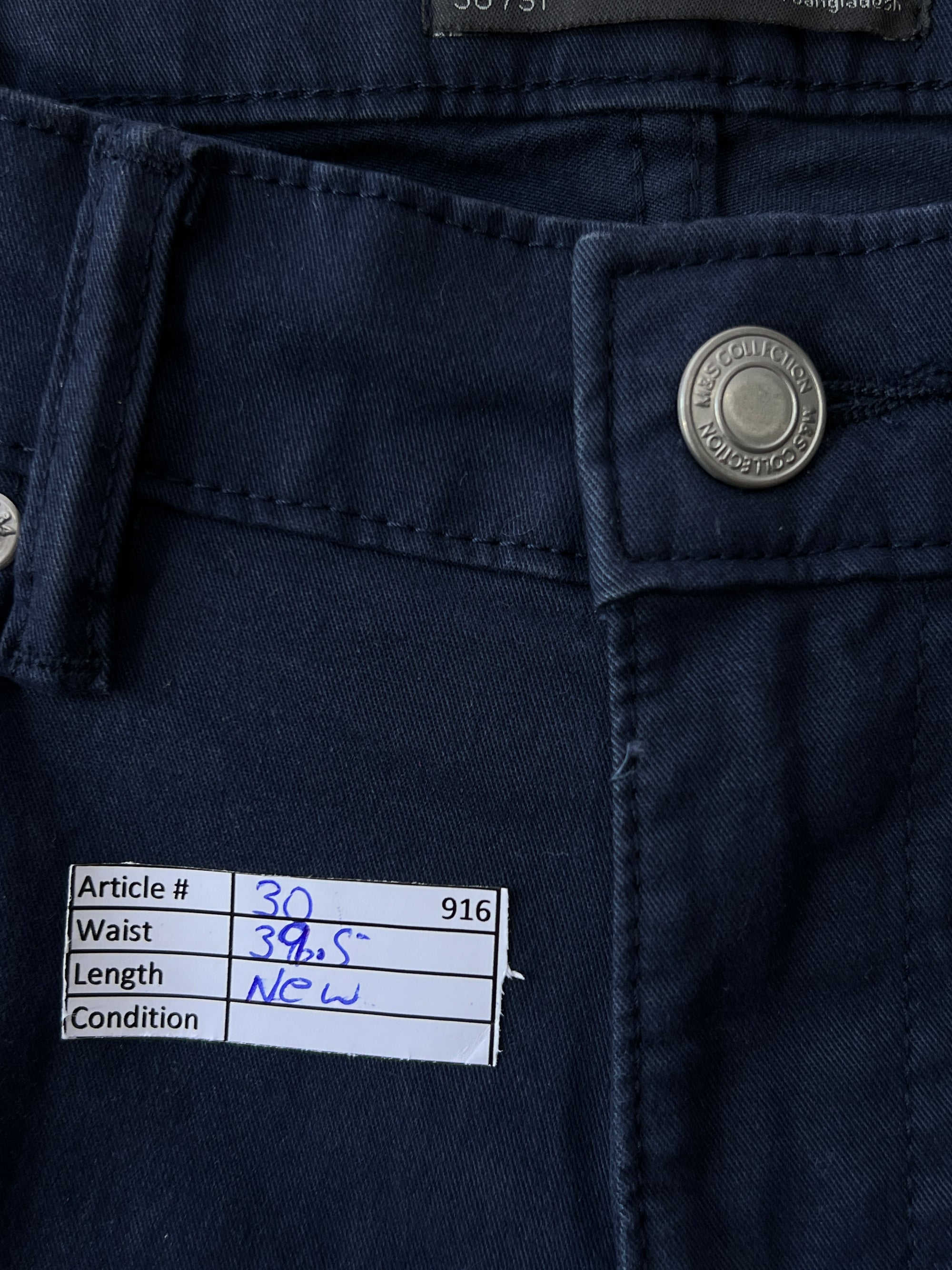 M&S® Waist: 30" | Blue | Chino Pants | 916 - Genuine Maal