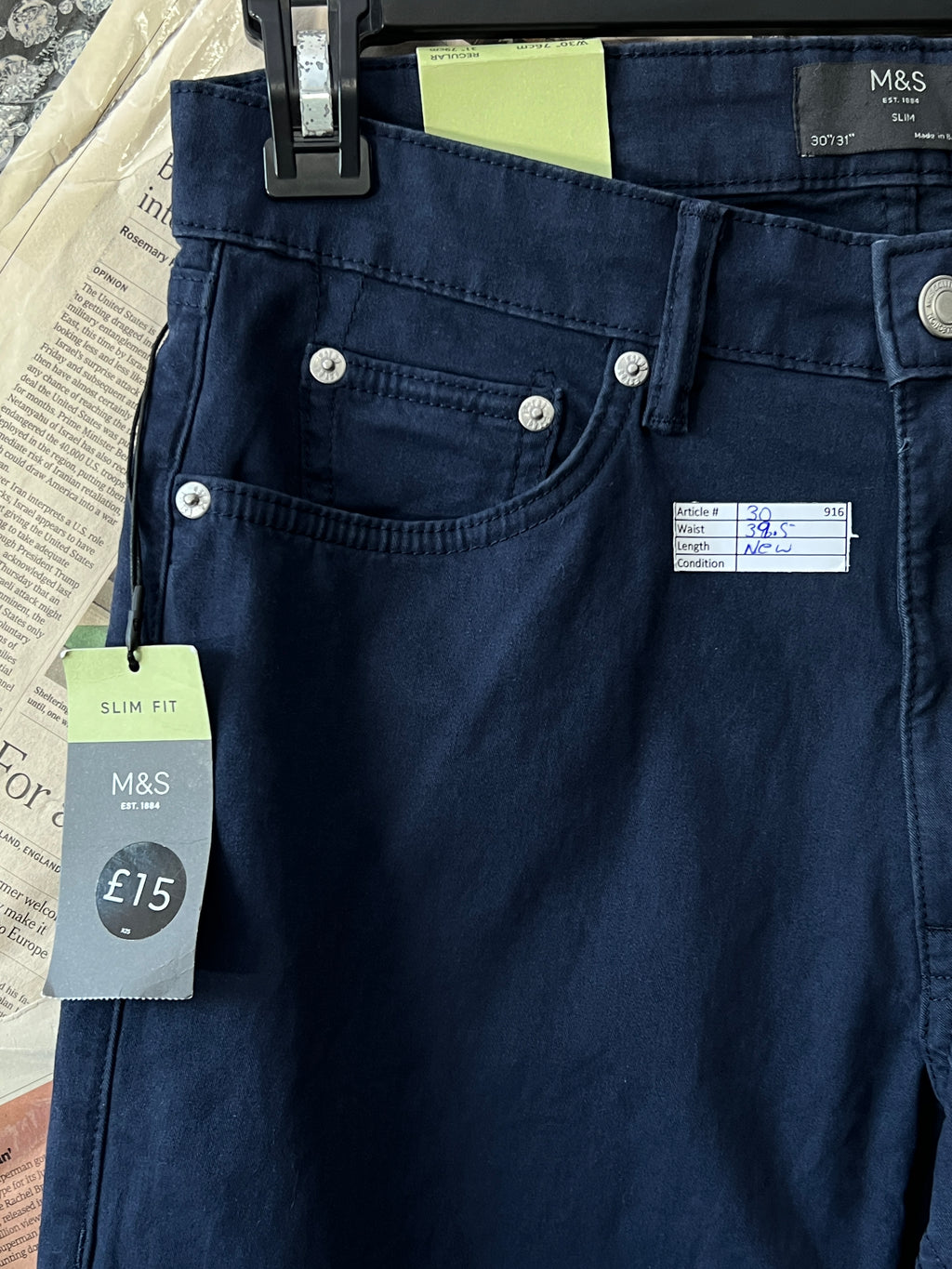 M&S® Waist: 30" | Blue | Chino Pants | 916 - Genuine Maal