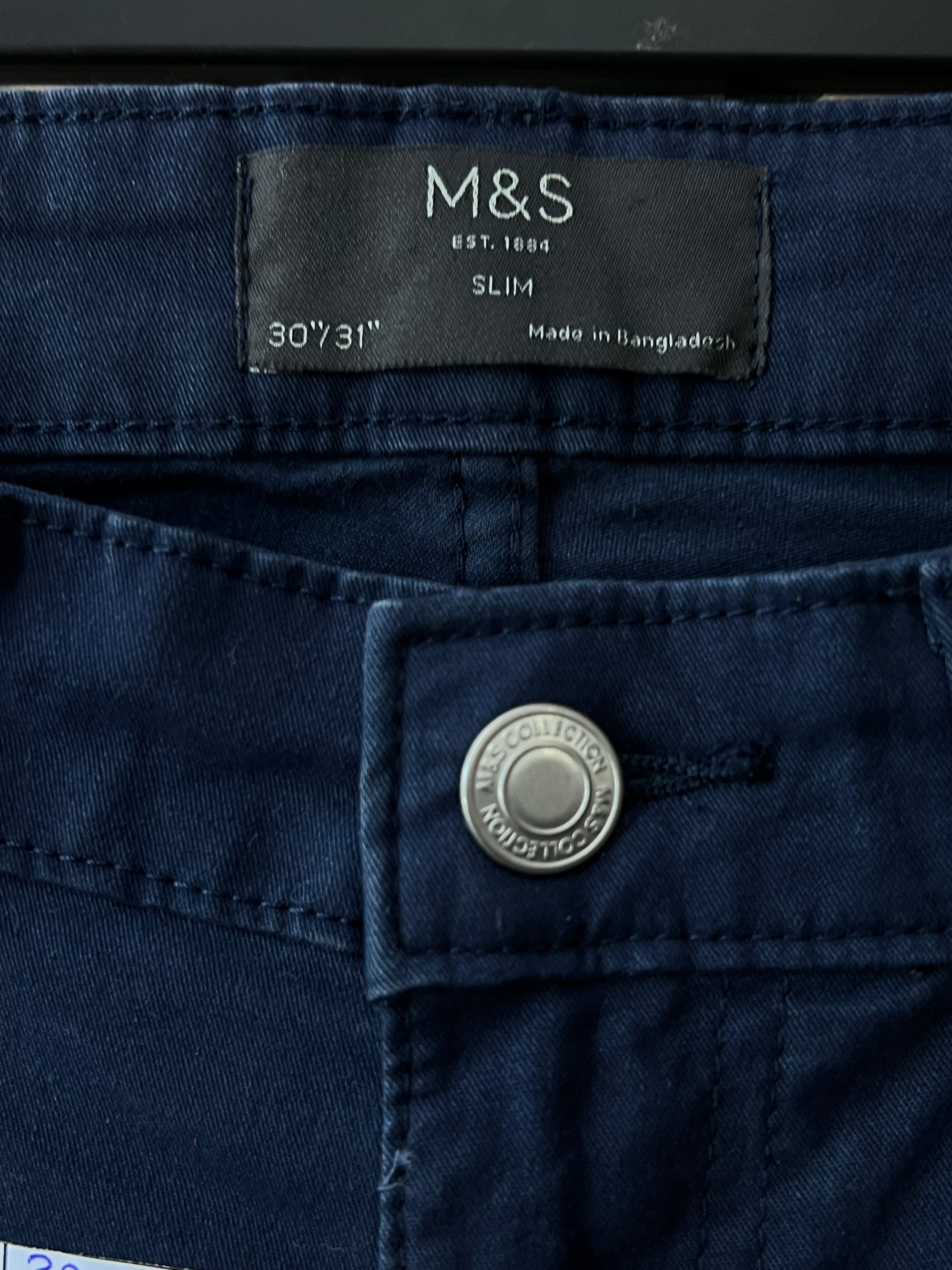 M&S® Waist: 30" | Blue | Chino Pants | 916 - Genuine Maal
