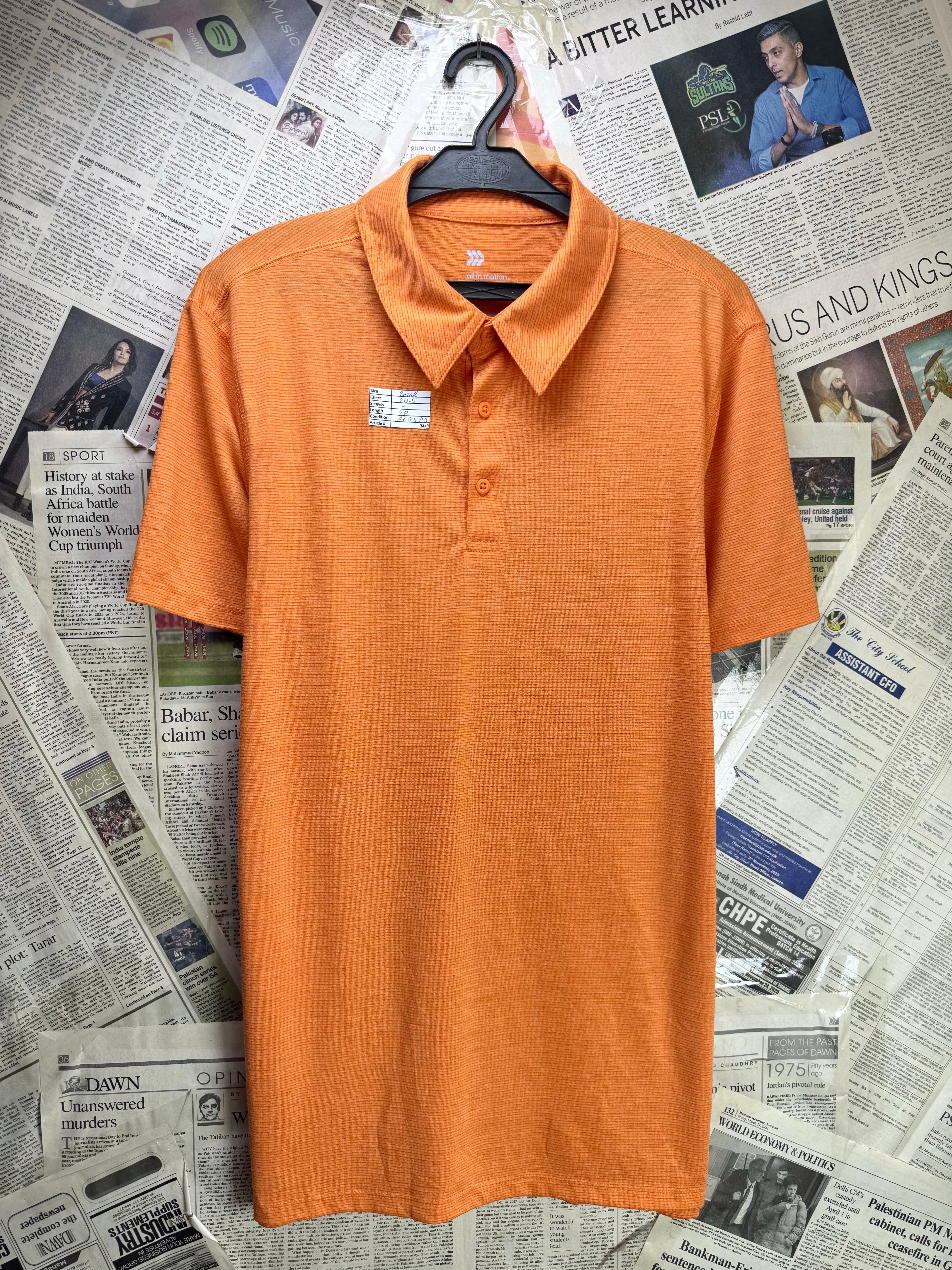 Motion® Small | Chest: 20.5" | Orange | Gym Polo T-Shirt | Rayon - Poly | 3449 - Genuine Maal