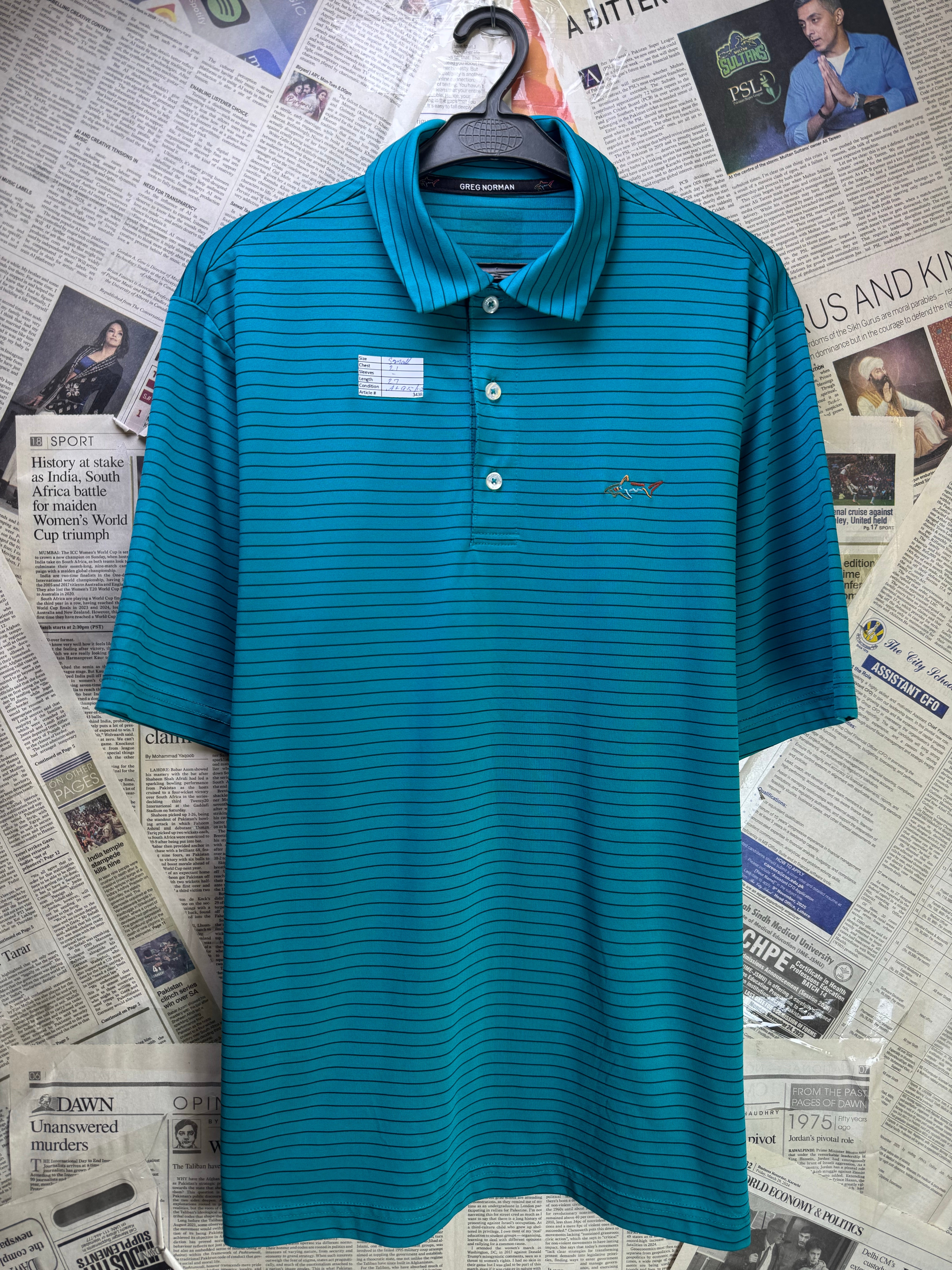 Greg Norman® Small | Chest: 21" | Teal | Glof Polo T-Shirt | 3438 - Genuine Maal
