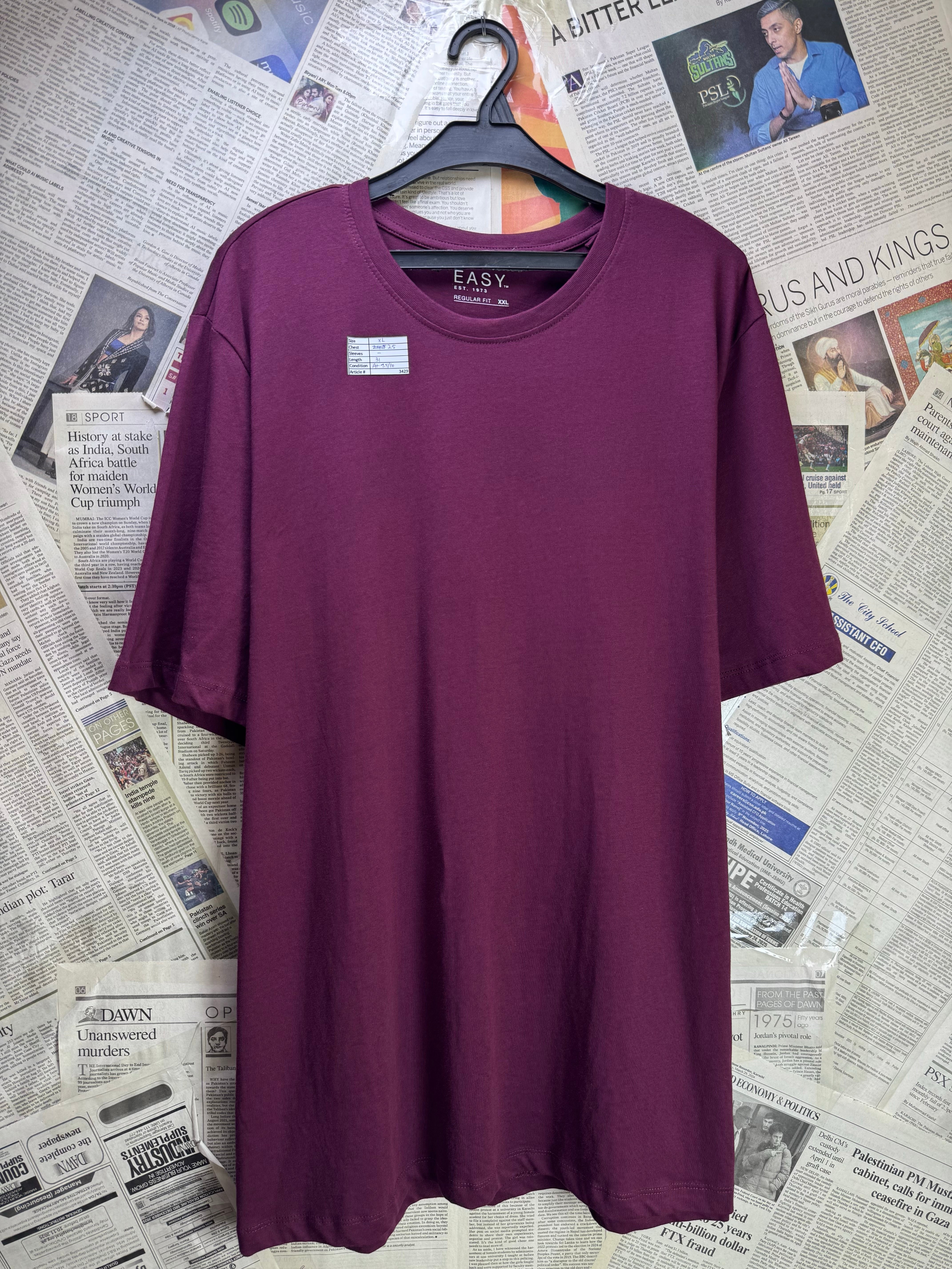 Easy® XL | Chest: 25" | Maroon | T-Shirt | Cotton | 3429 - Genuine Maal
