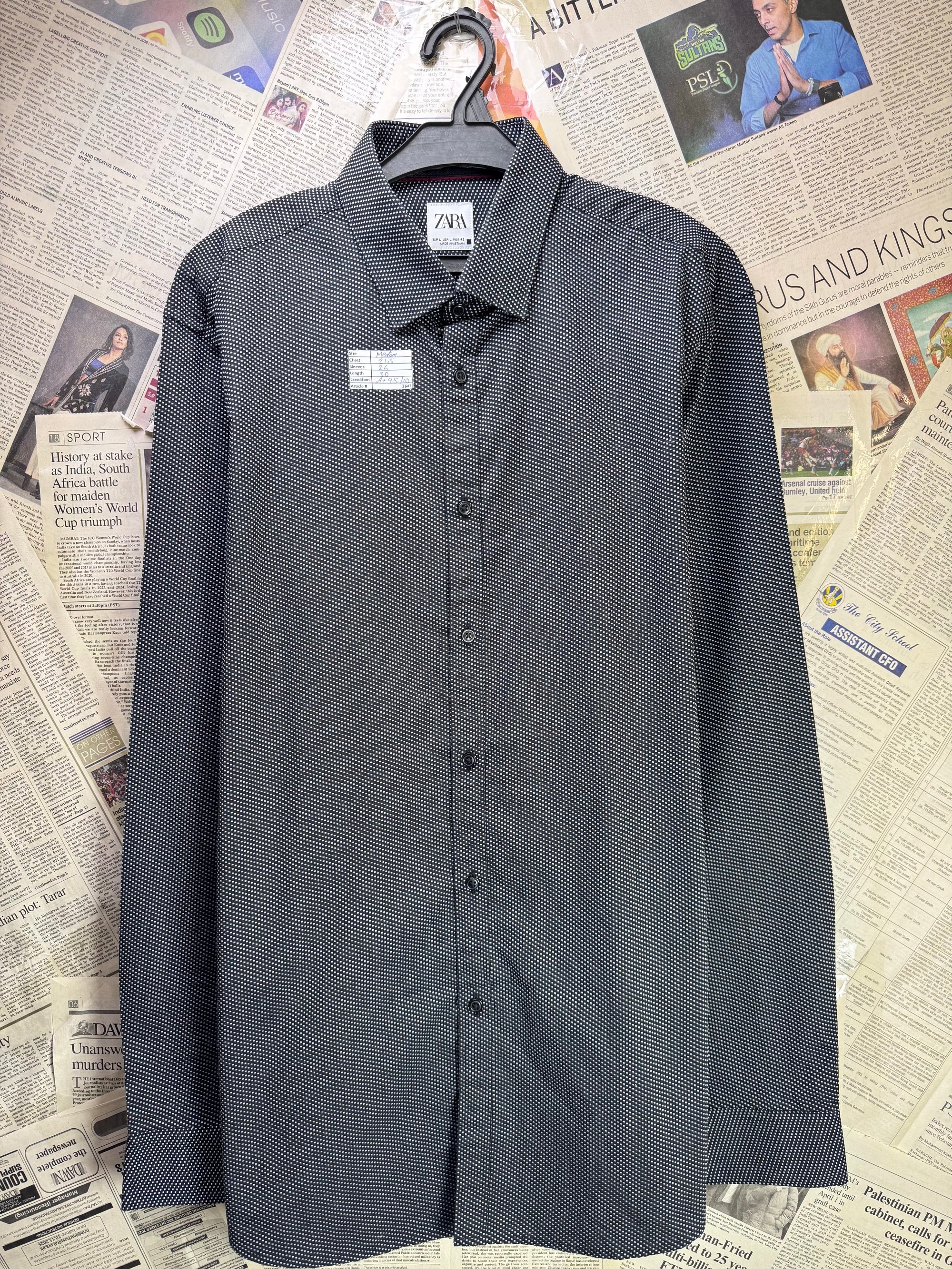 Zara® Medium | Chest: 21.5" | Black | Polka Dots Shirt | Cotton - Poly | 3647 - Genuine Maal