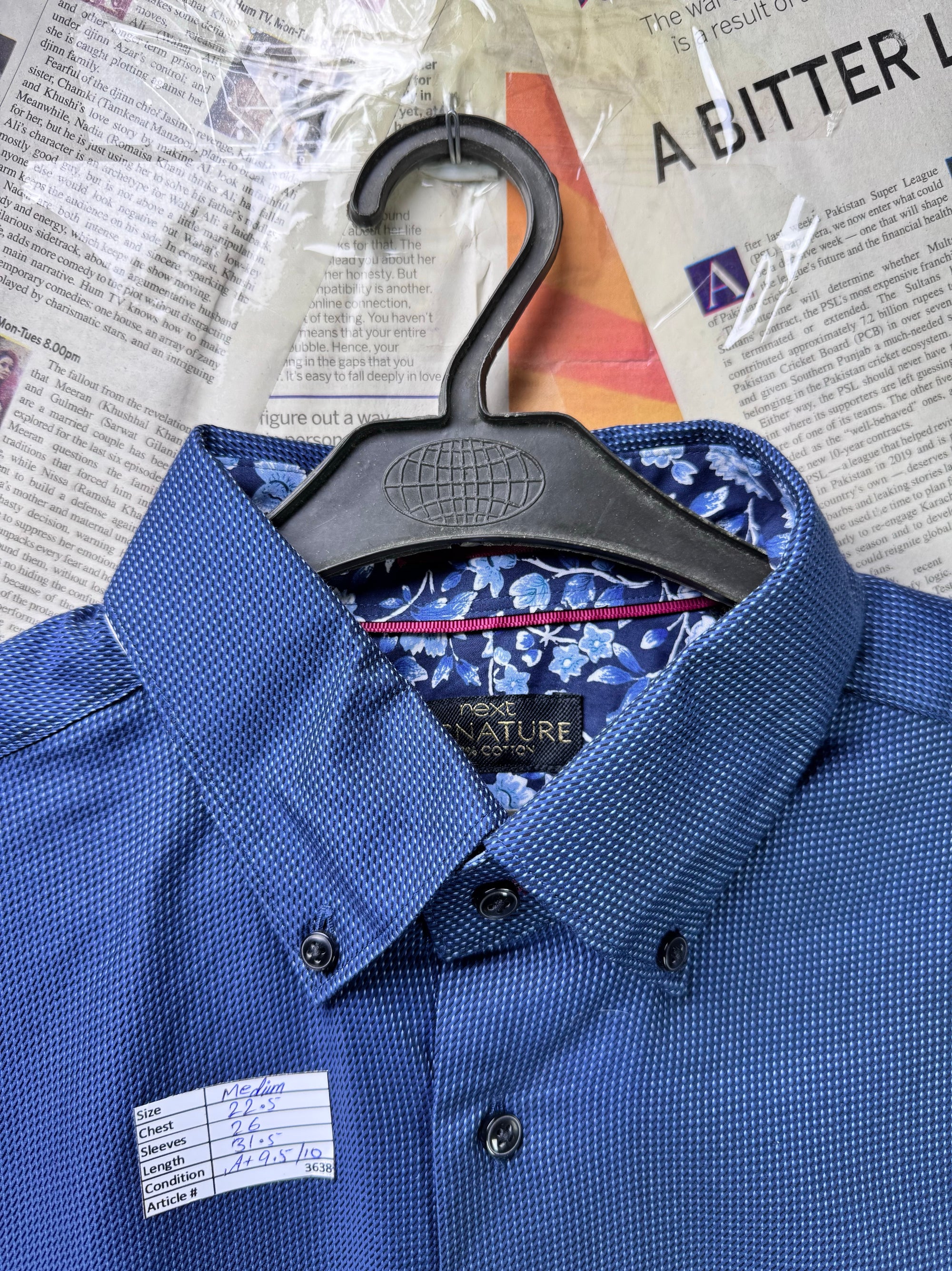 Next® Medium | Chest: 22.5" | Navy Blue | Dotted Shirt | Cotton | 3638 - Genuine Maal