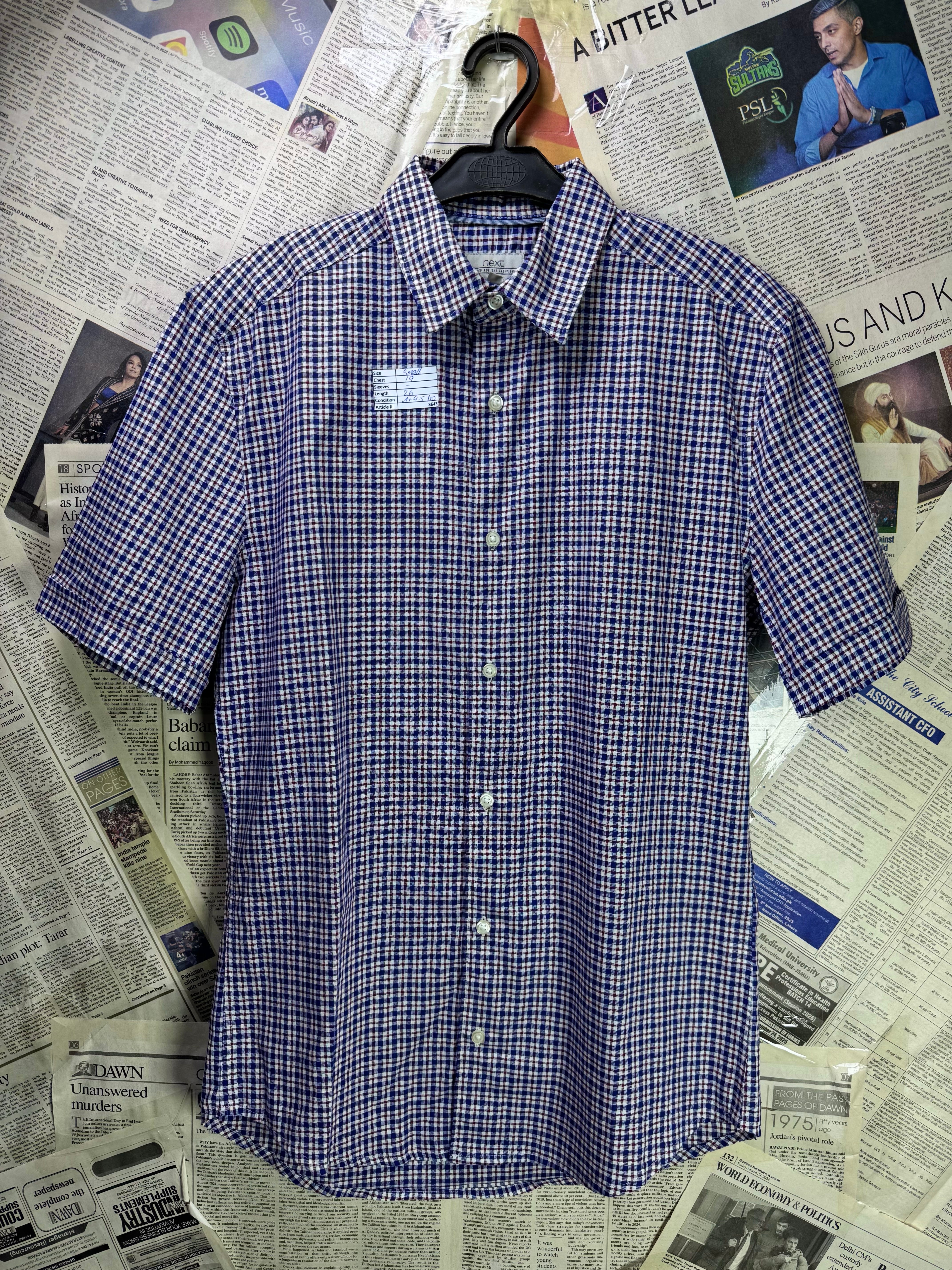 Next® Small | Chest: 19" | Multicolor | Check Shirt | Cotton | 3643 - Genuine Maal