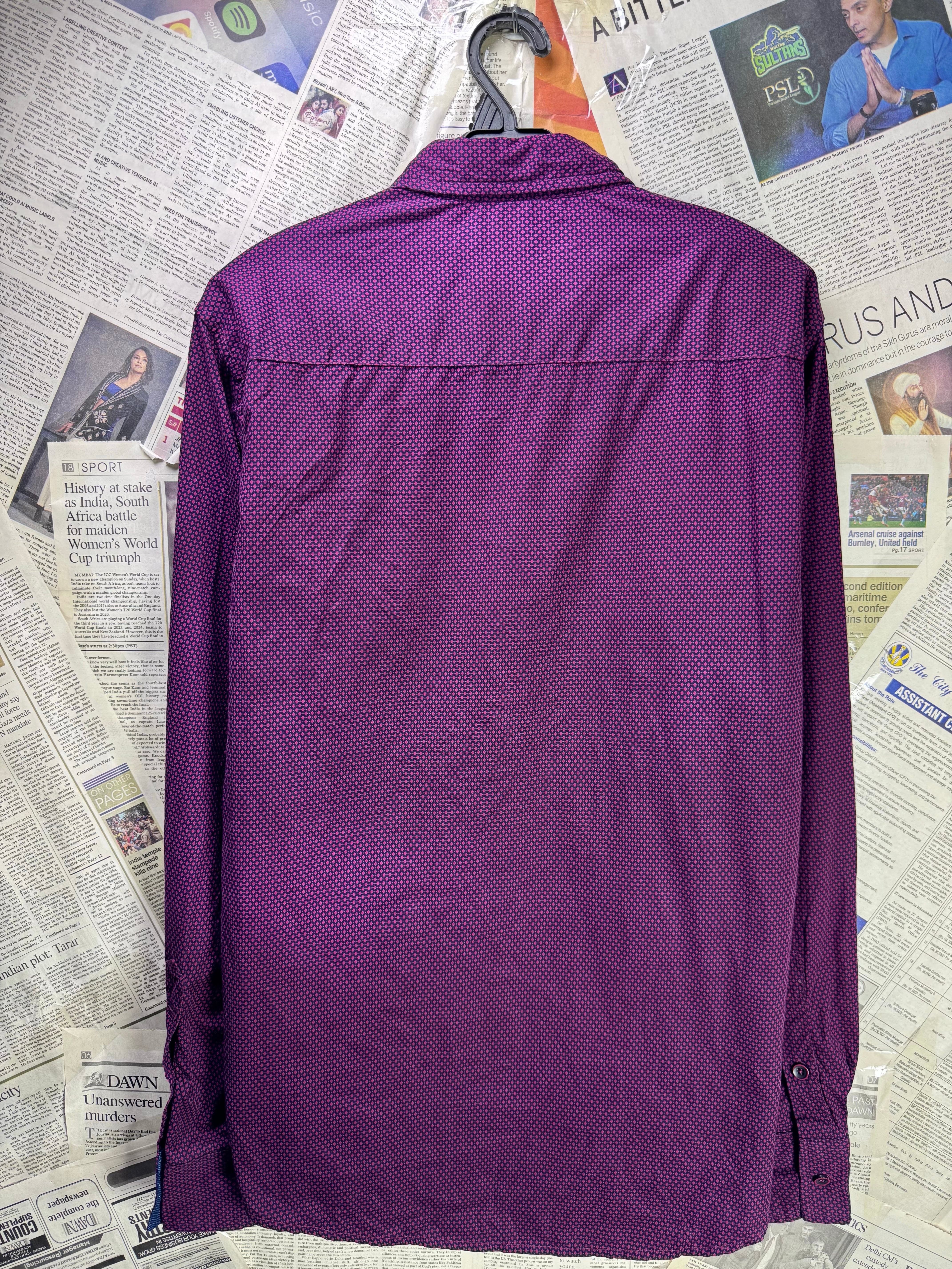 BeverlyHills® Medium | Chest: 22" | Purple Geometic Pattern | Shirt | Cotton | 3650 - Genuine Maal