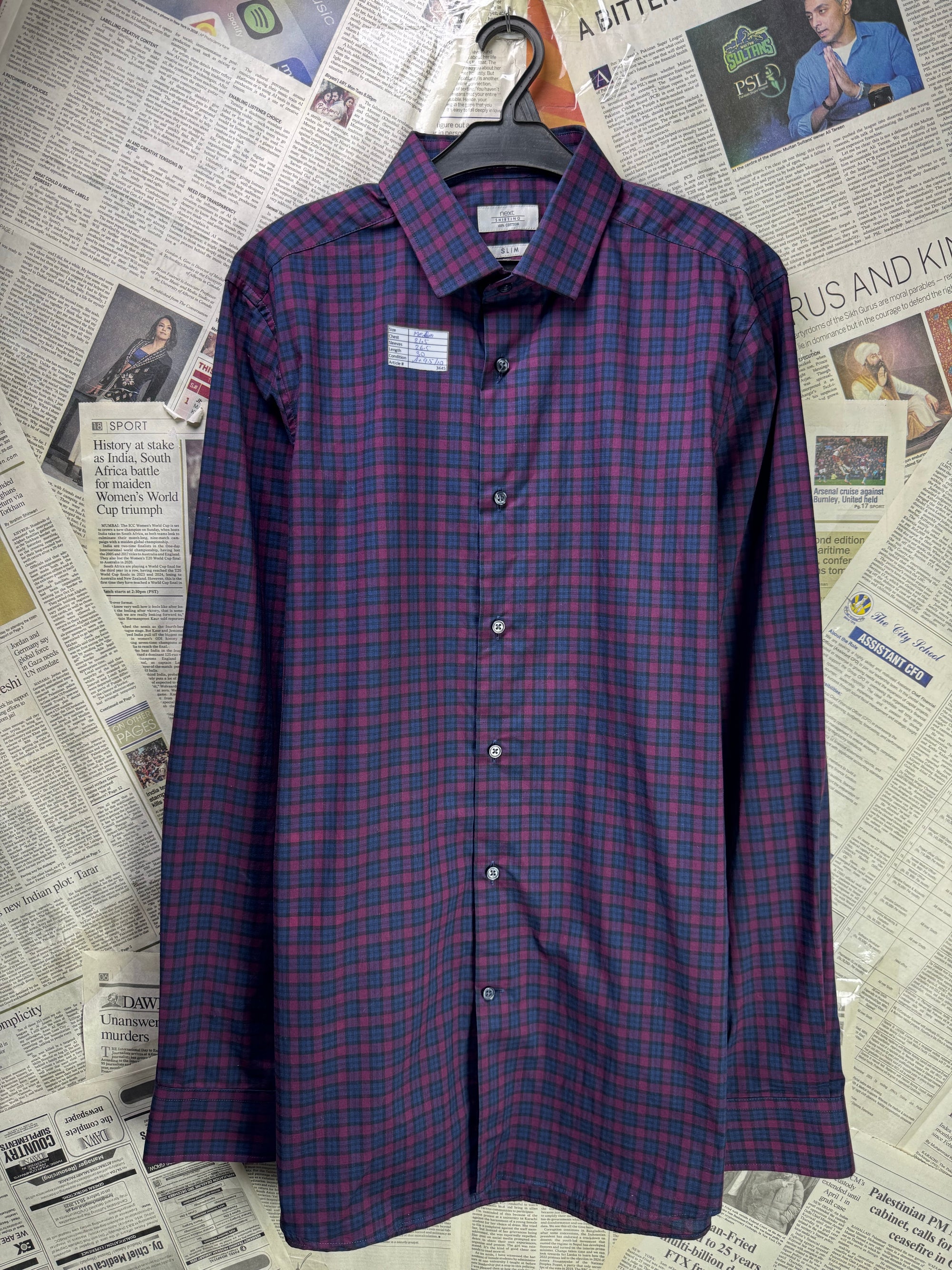 Next® Medium | Chest: 21.5" | Dark Purple Check | Shirt | Cotton | 3645 - Genuine Maal