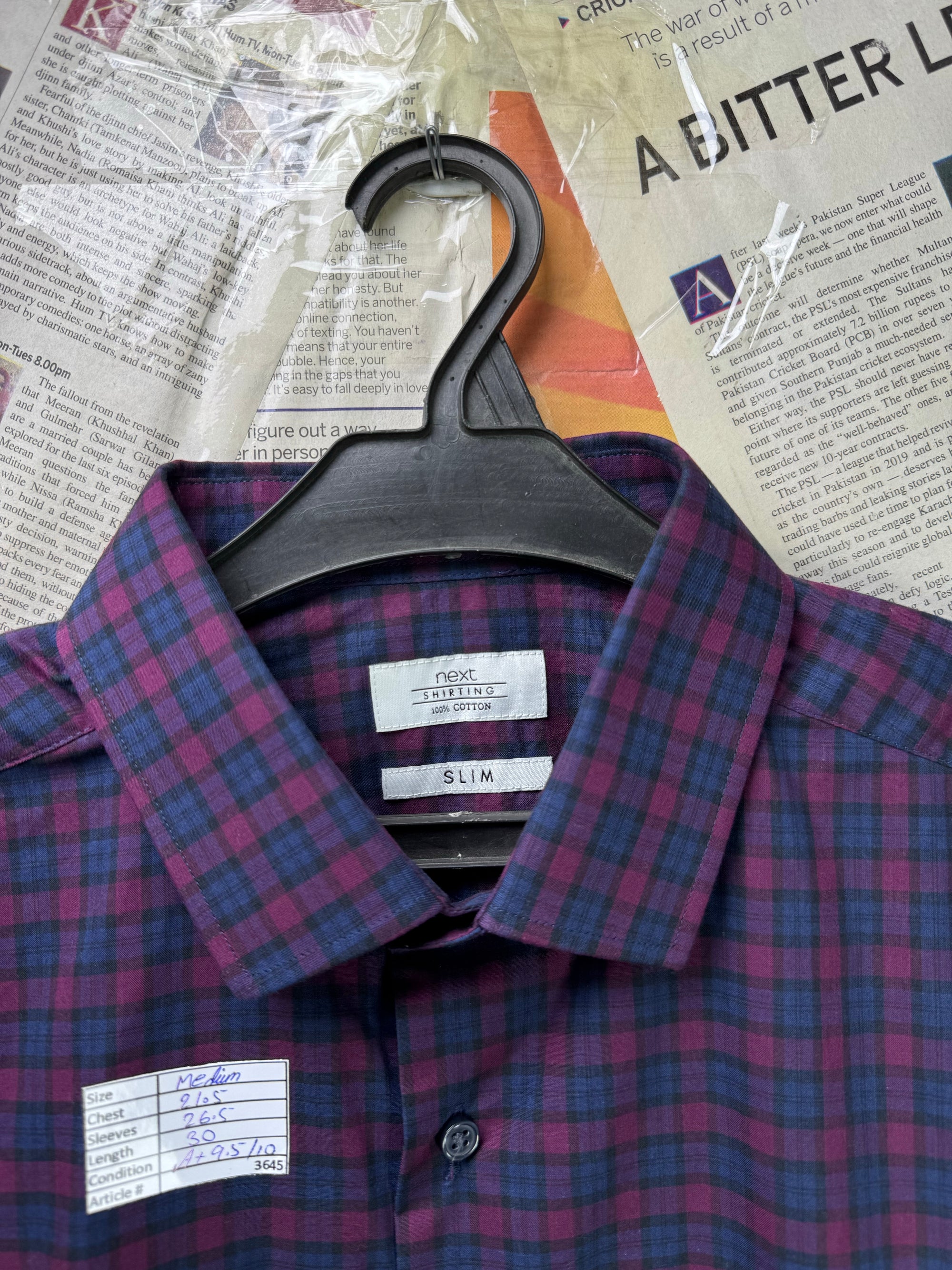 Next® Medium | Chest: 21.5" | Dark Purple Check | Shirt | Cotton | 3645 - Genuine Maal