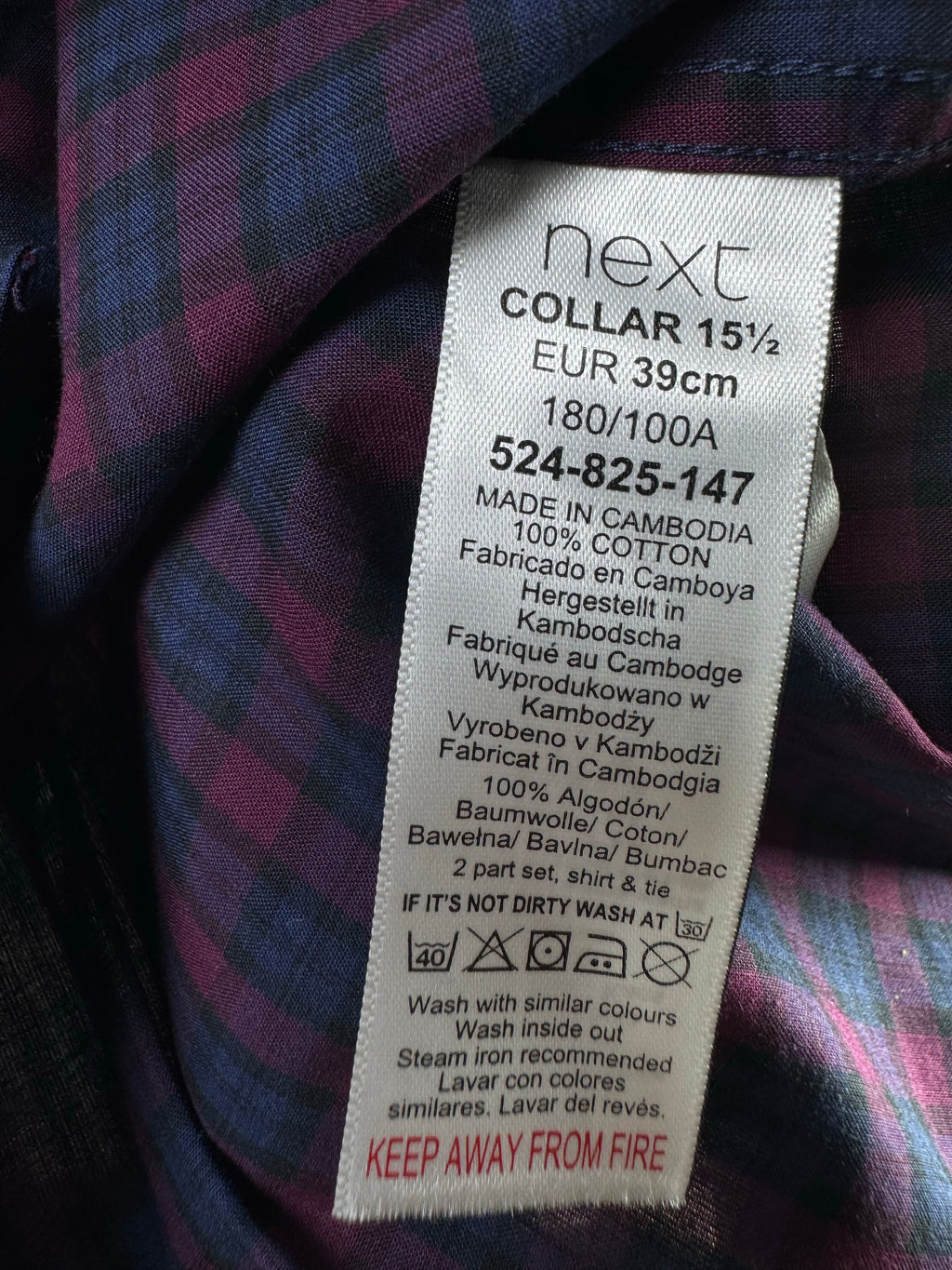 Next® Medium | Chest: 21.5" | Dark Purple Check | Shirt | Cotton | 3645 - Genuine Maal